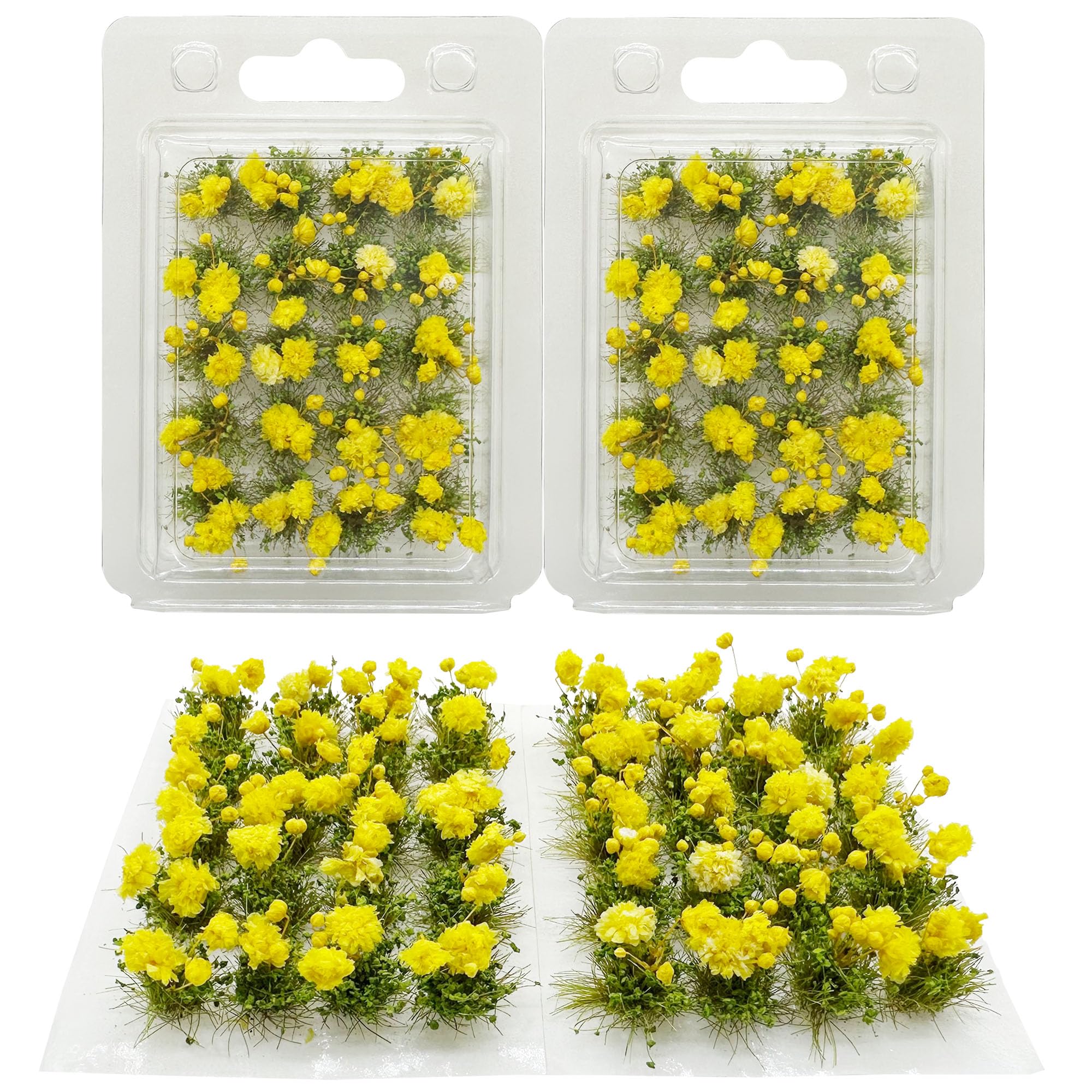 Woohome Flower Cluster Flower Vegetation Groups Grass Tufts Miniature Static Scenery for DIY Architecture Building Model Railway Train Diorama Garden Scenery Landscape Layout (Moon Flower, Yellow)