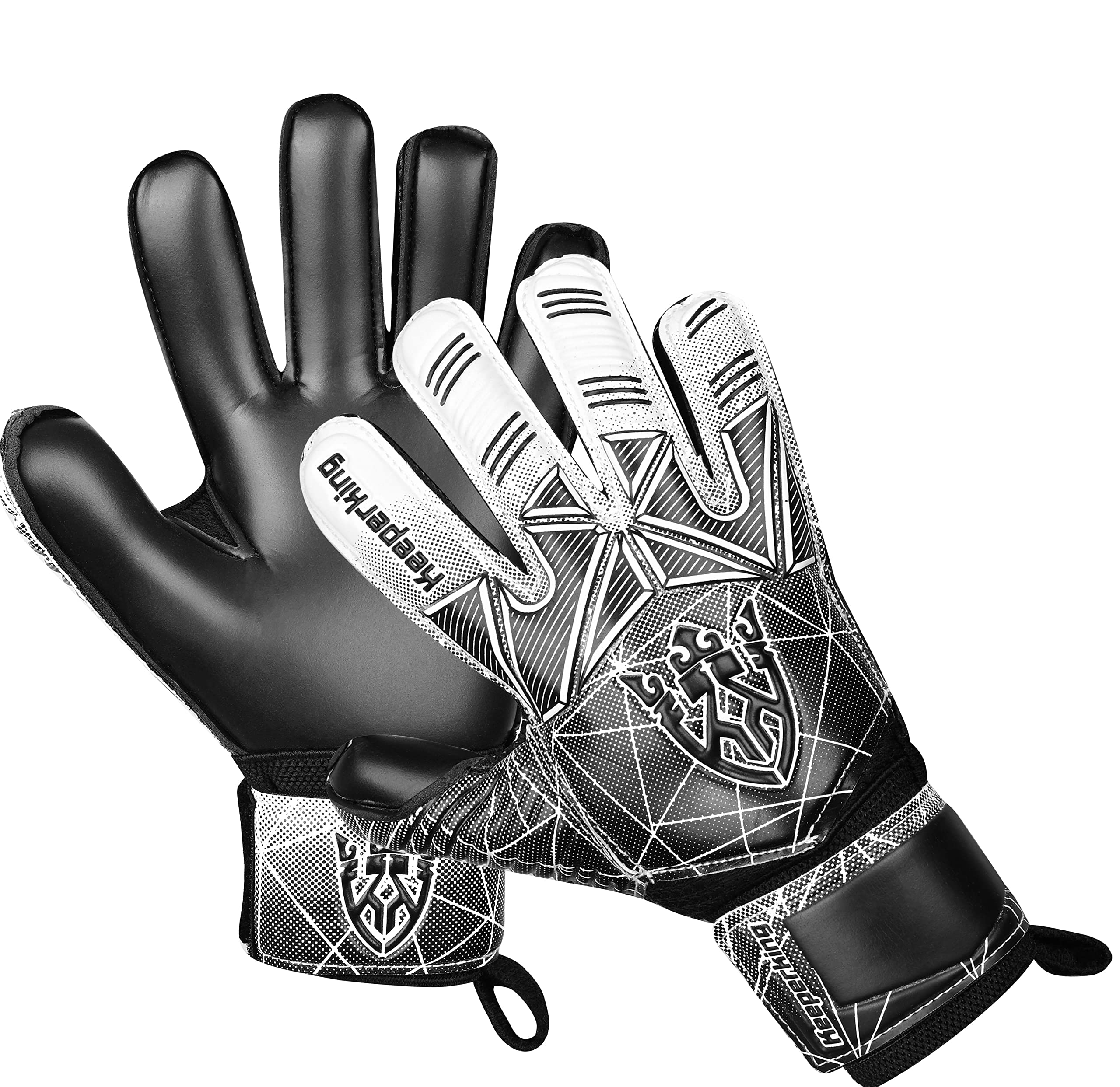 Keeperking - Guanti da portiere per adulti, bambini e adolescenti, con e senza protezione per le dita rimovibile, da 4 mm, unisex,