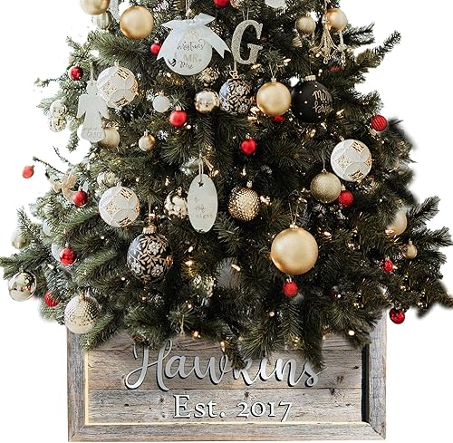Rockin' Wood Caja de árbol de Navidad de madera de granero personalizada hecha con madera reciclada rústica real en los Estados Unidos, decoración