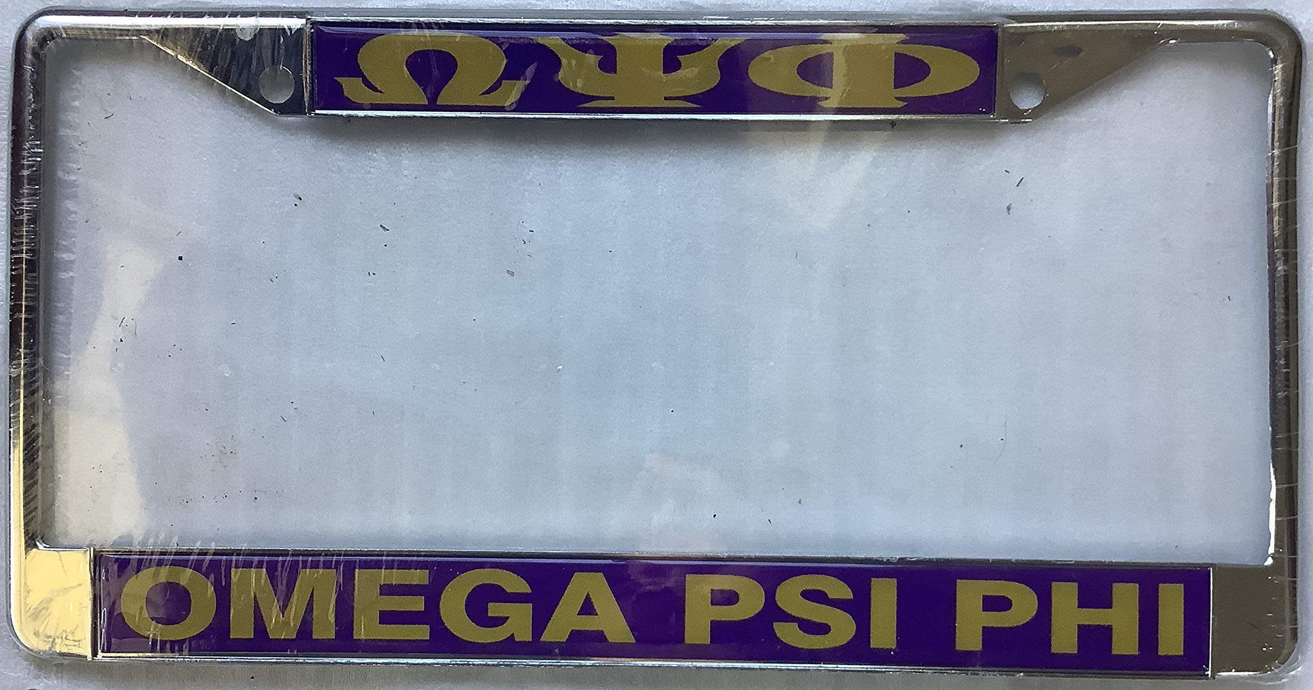 Omega Psi Phi Metal License Plate Frame for Front or Back of Car