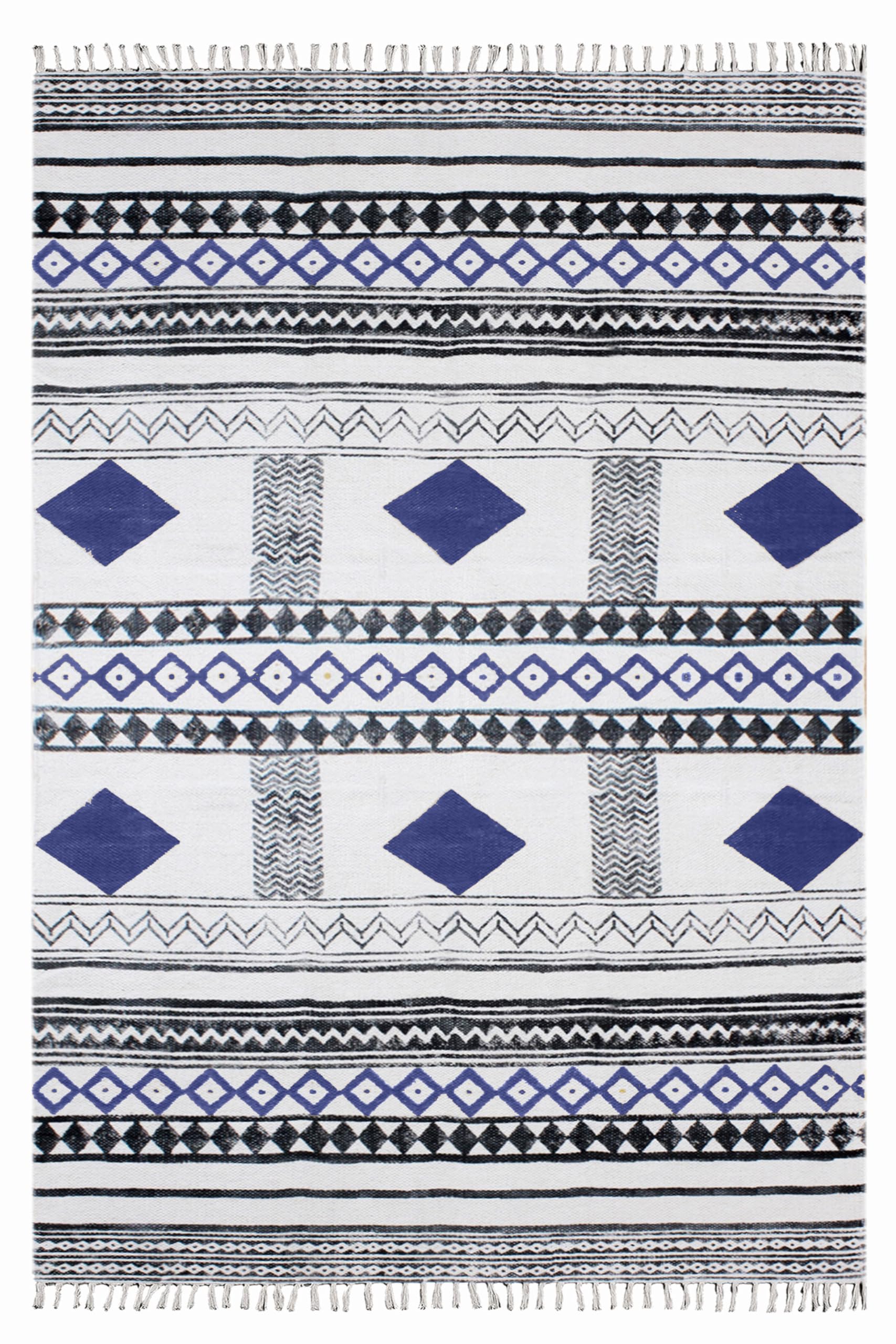 Tapis de Noël pour maison de lac et salon familial en coton bleu 122x213