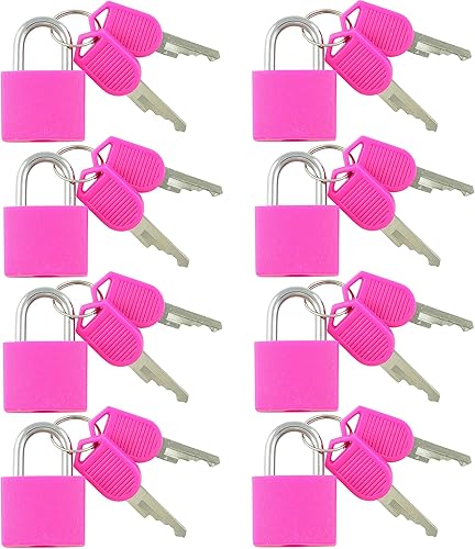 Vista 21 de Pequeño candado de latón macizo cubierto de ABS duradero con llave individual - Juego de 8 candados (multicolor, 8 unidades)