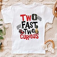 Vista 1 de Lil' Daisy store Two Fast Two Curious T-Shirt Second Birthday 2nd Bday Race Car Party Gift