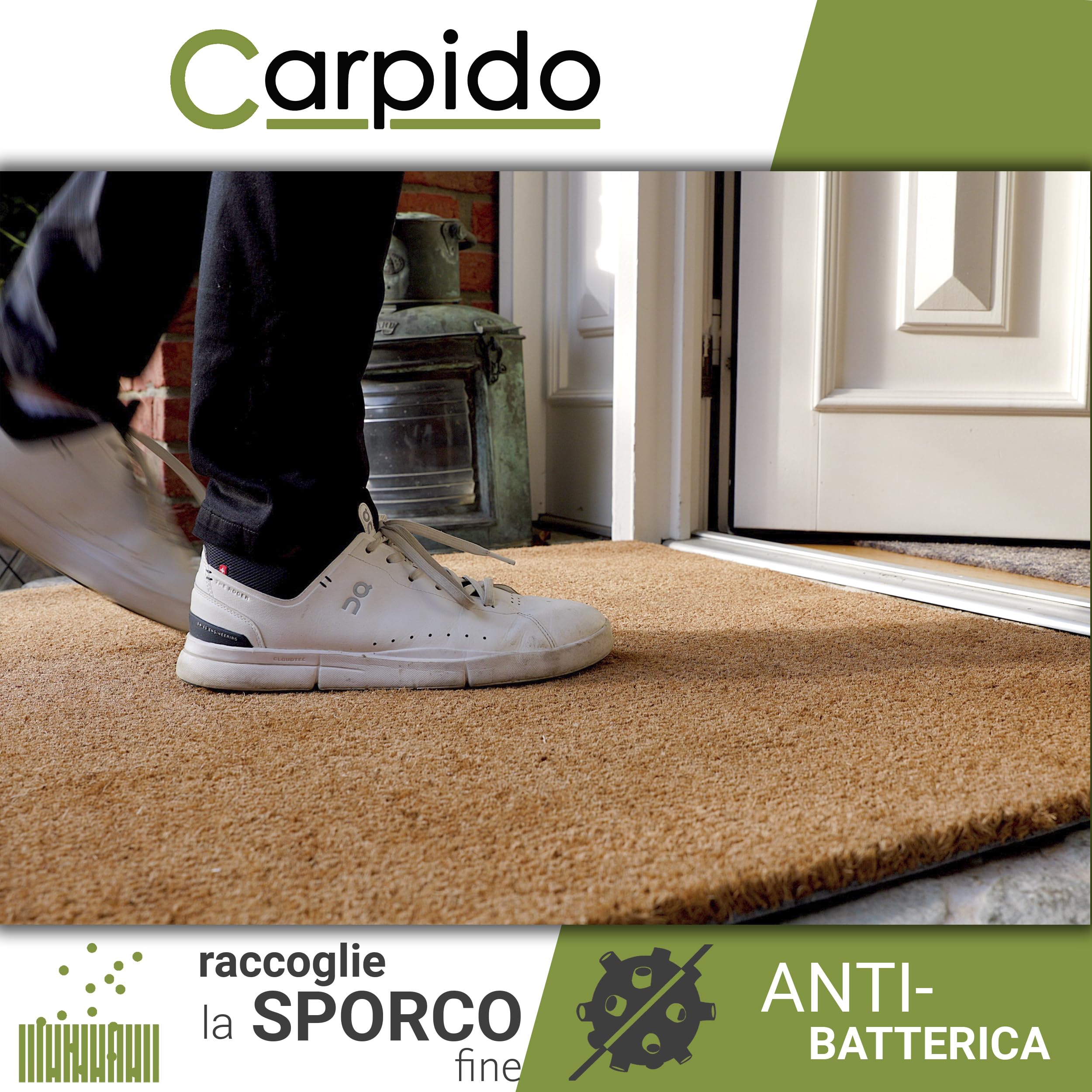 Carpido Zerbino cocco 150x200 cm molto resistente - Tappetino in cocco 16mm antibatterico naturale - Zerbino raschiapolvere ecologico