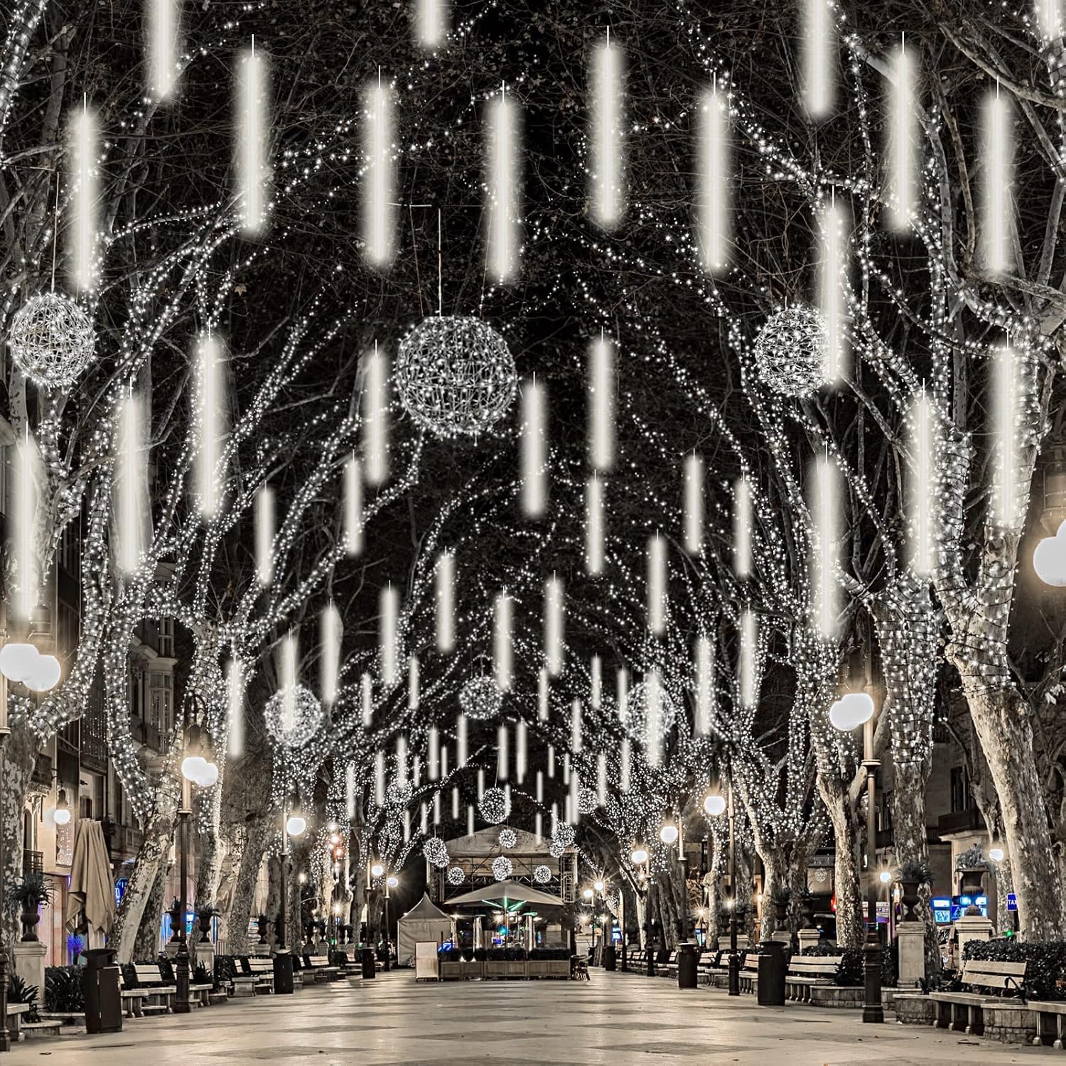 LED Meteor Shower Lights 80cm 10 Tubes 720 LED Snow Fall Lighting Snow Lights Cascading Icicle String Light for Indoor Outdoor Wedding Garden Tree Home Decor, White