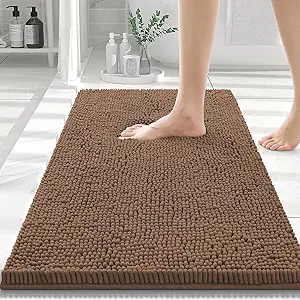 Smiry Luxury Chenille Bathroom Rugs 30x20, Extra Soft and Absorbent Shaggy Bath Mat, Machine Washable, Non-Slip Plush Carpet Runner for Tub, Shower, and Floor, Home Decor Accessories, Mocha