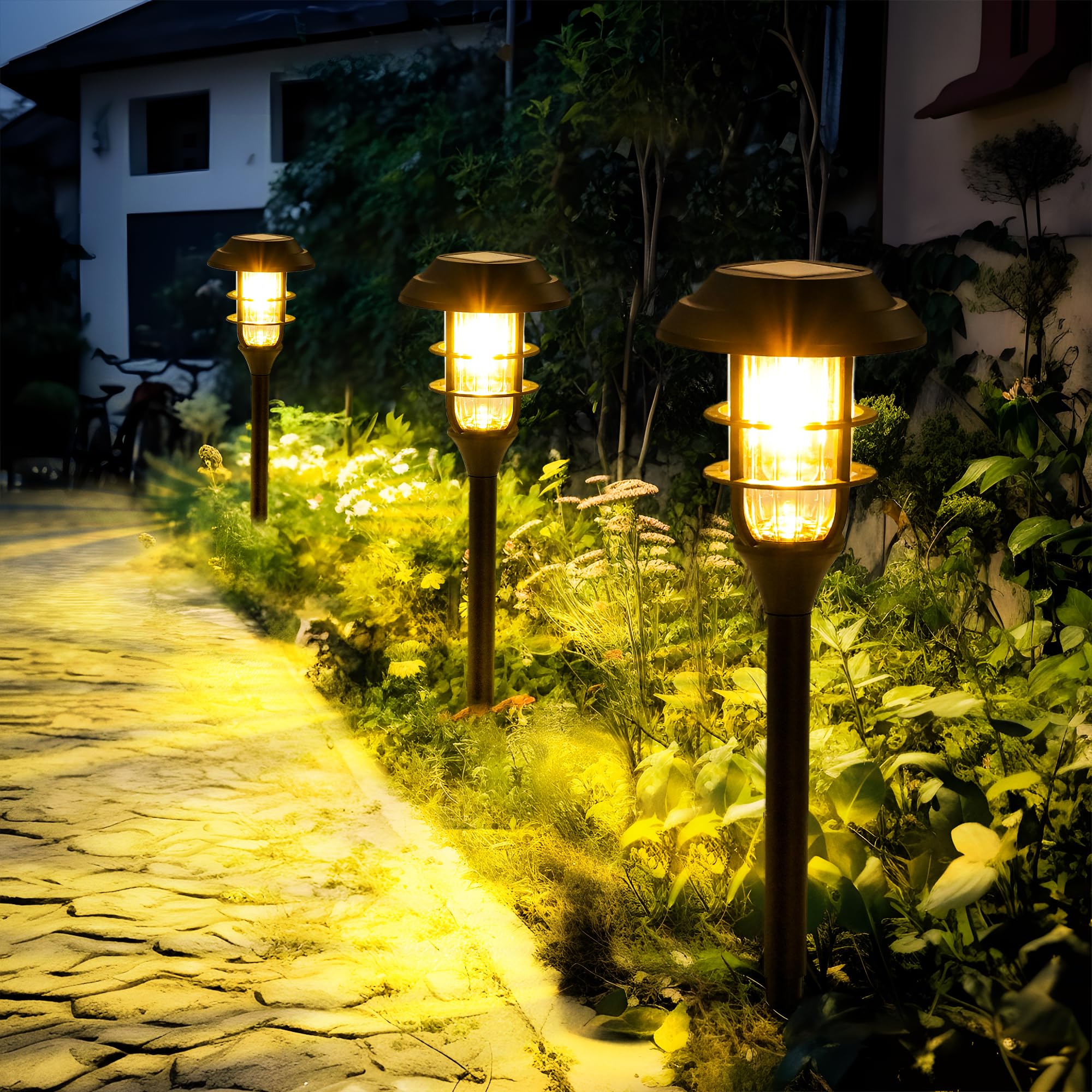Solpex 8 Pack Solar Garden Lights, Warm White Solar Pathway Lights Outdoor, Bright LED Outdoor Lights for Yard, Landscape, Path, Patio, Driveway and Walkway