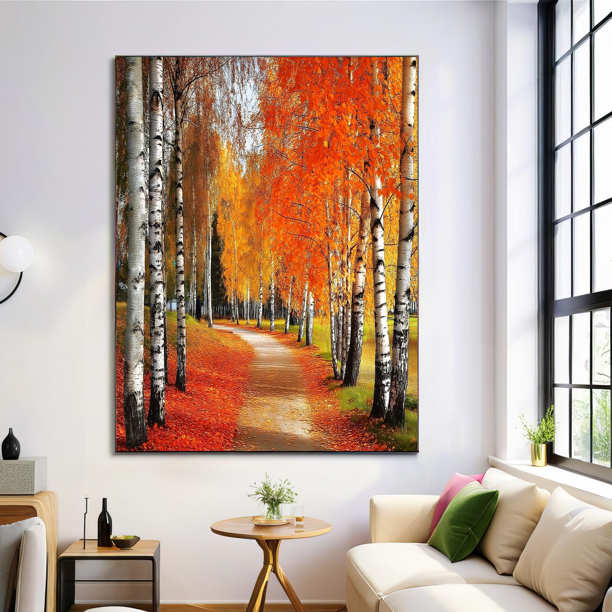 Cuadro de paisaje otoñal para decorar un dormitorio cálido y moderno sin marco 8
