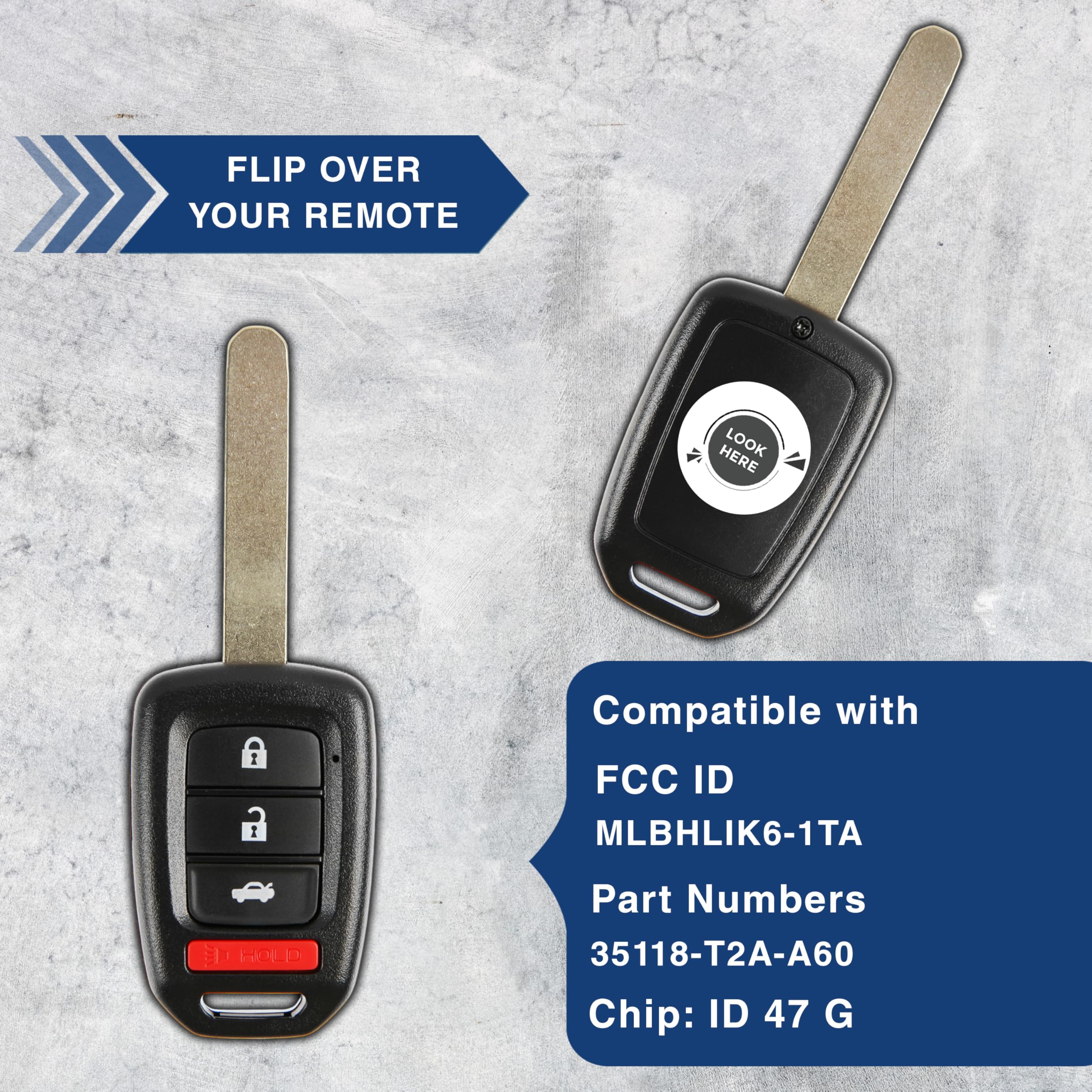 KeylessOption Telecomando di ricambio per telecomando senza chiave per Honda Accord Civic 2016 2017 2018 2019 2020, 4 pulsanti MLBHLIK6-1TA (confezione da 2)