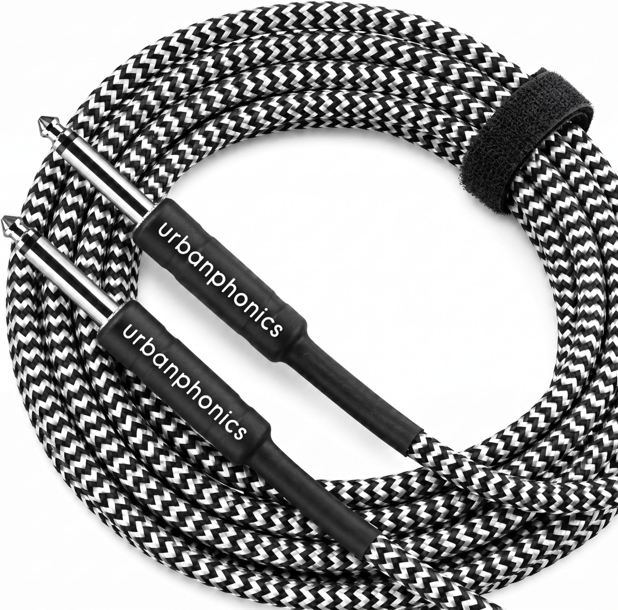 Guitar Cable 3m/10ft | Braided 6.35mm 1/4 Inch Straight Jack to Jack Instrument Lead for Electric and Electro-Acoustic Guitar, Bass, Keyboard, Amp and Mixer | Black and White Tweed