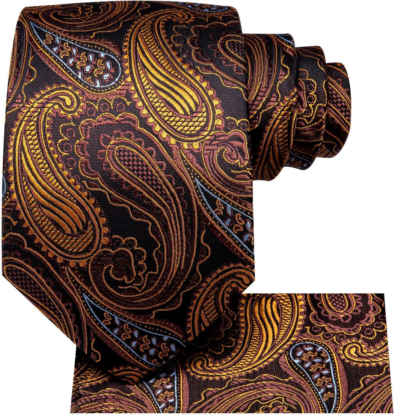 Hi-Tie 3 Pcs Gift Box Mens Tie Set Necktie with Pocket Square Cufflinks Lapel Pin Silk Neck Tie Collection - Image 6