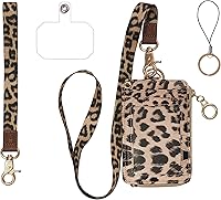 Vista 26 de Soporte de tarjetas de ID 2 en 1, cartera chica multiusos, correa de muñeca extraíble, cordón para cuello, ventana clara, 5 ranuras, para teléfono