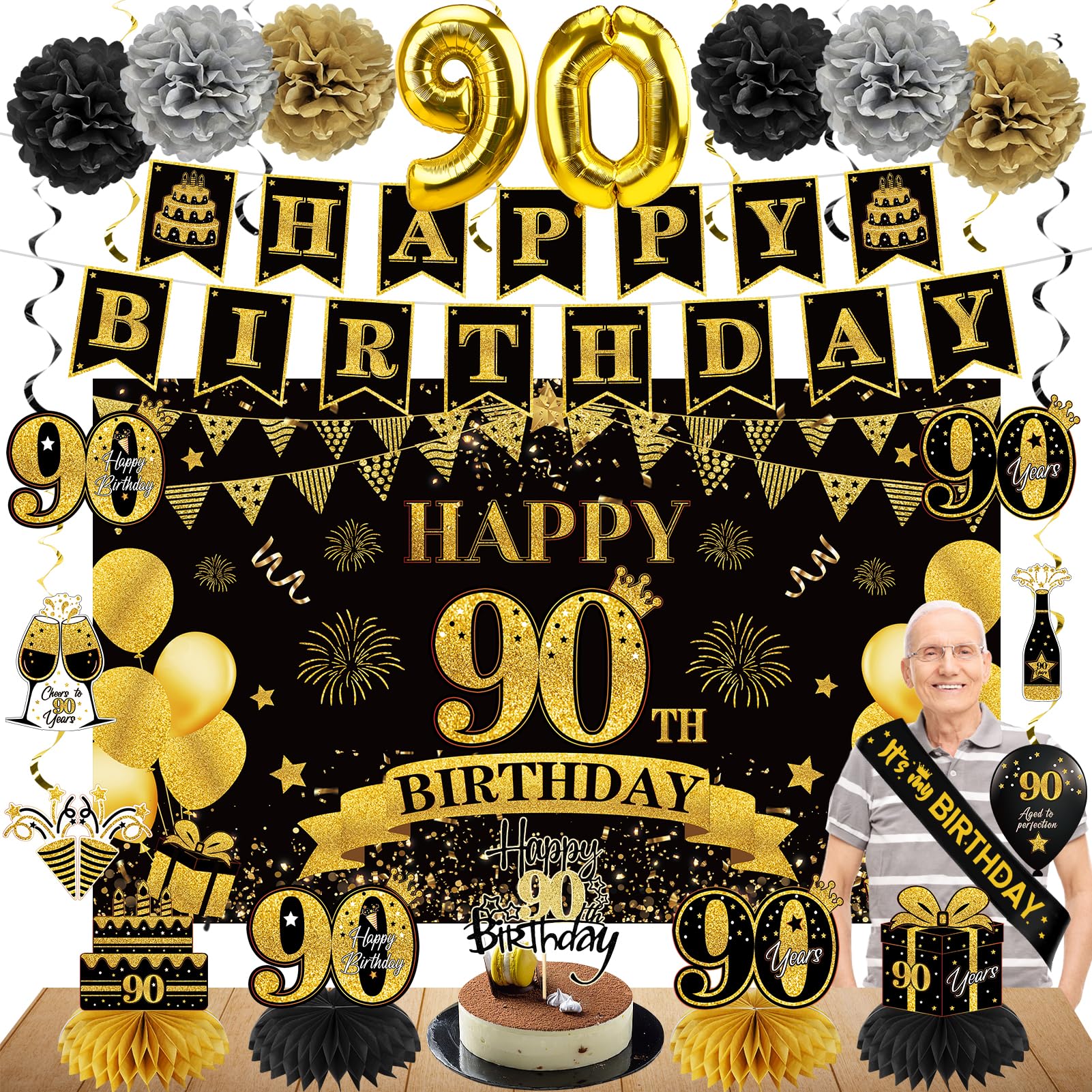Eucutur 42PCS 90th Birthday Decoration Kit