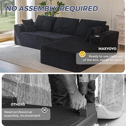 Miniatura 9 de MAXYOYO Sofá modular de 104 pulgadas con diván en forma de L, moderno sofá deshuesado para sala de estar, sofá en una caja, sofá cama de gran tamaño