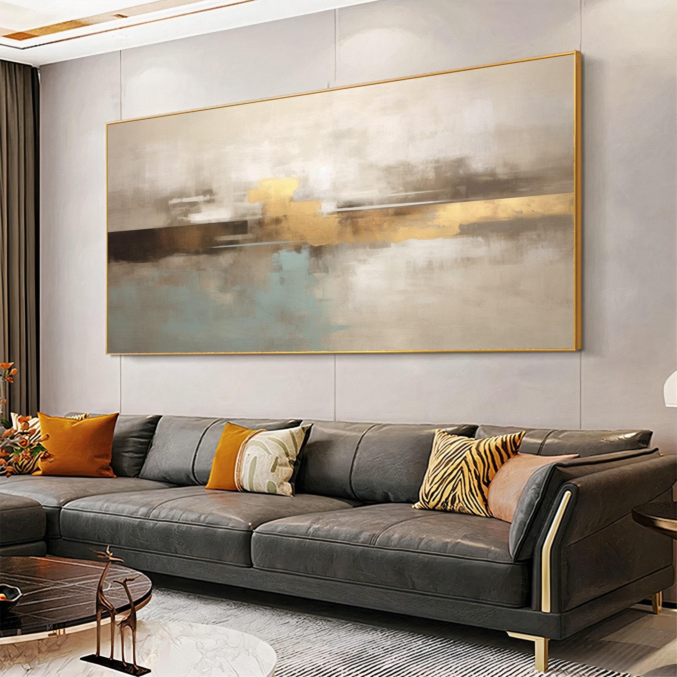 Lmysxaoz With-Gold-Frame Large Abstract Painting Framed Office Wall Decorations Modern Wall Art For Living Room Home Decor 60X120cm/(24X47inch) With Gold Frame