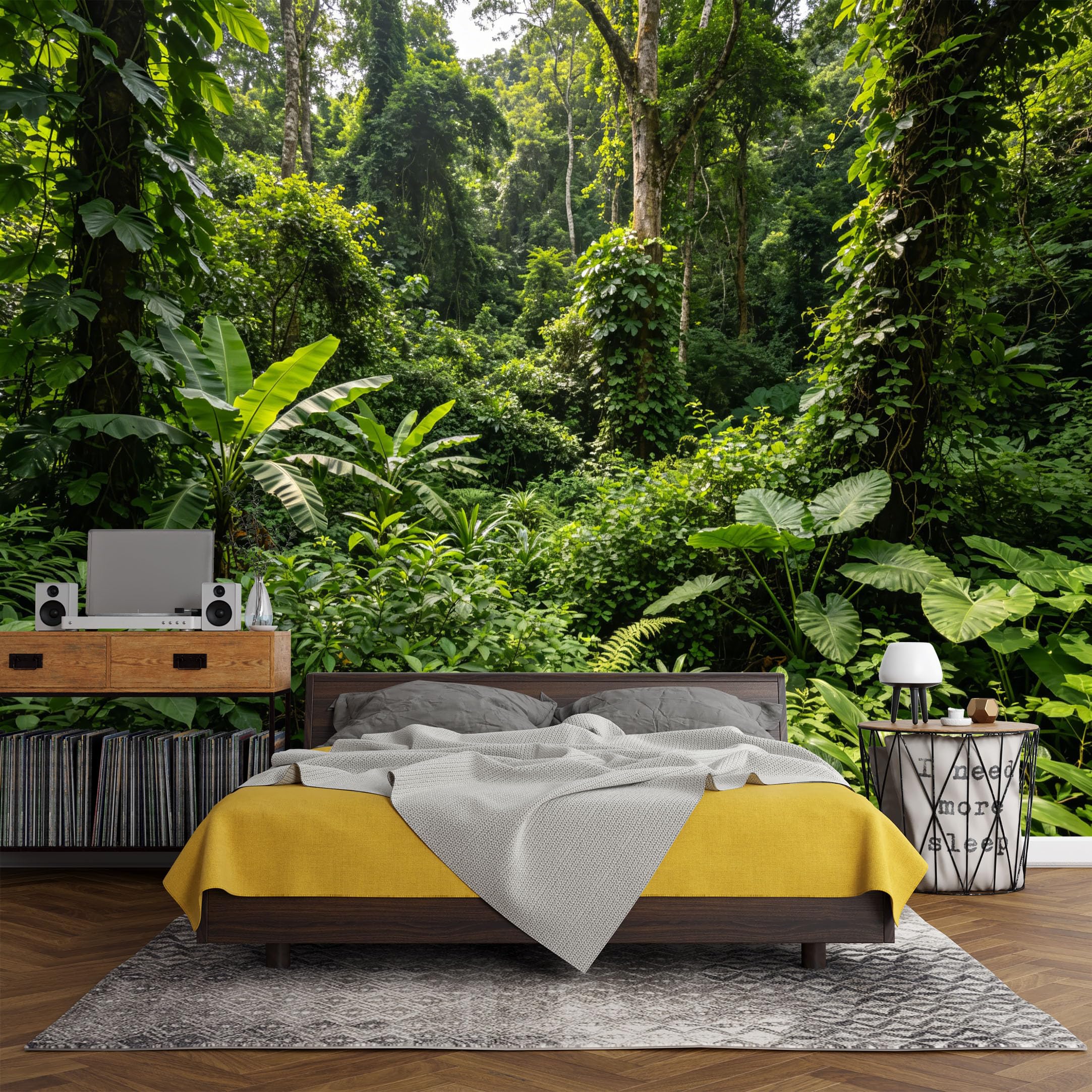 Custom Size Wall Mural， Tropical Jungle Green Rainforest Canopy Nature Landscape，SelfAdhesive Art Prints wall Fabric (No PVC) Removable Wallpaper Living Room Decor