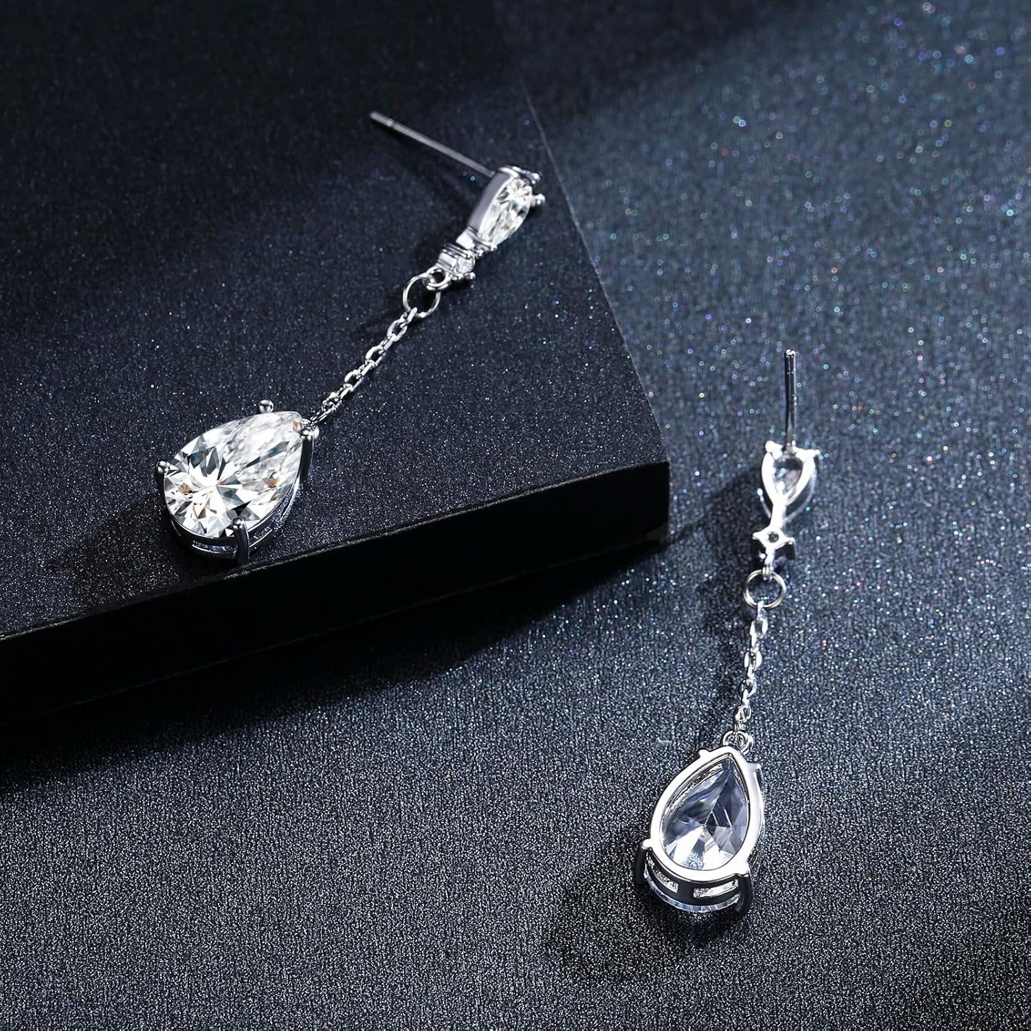 SBLING Cubic Zirconia Teardrop Earrings Wedding Earrings for Brides Bridesmaids, Bridal Dangle Earrings, Teardrop Crystal Drop earrings for Women Jewelry Gifts - Image 3