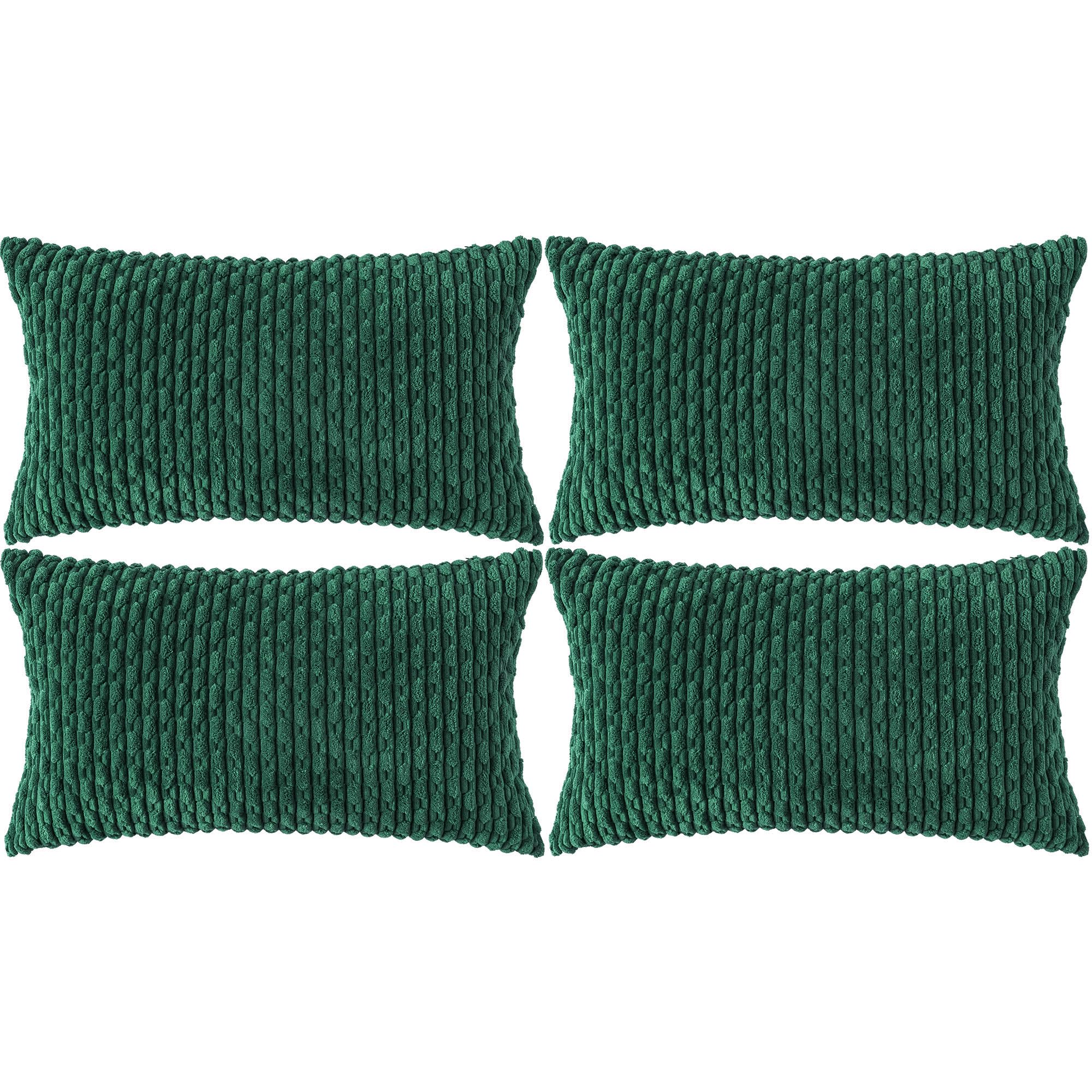 Cozoomy Set of 4 Dark Green Decorative Throw Pillow Covers 12x20 Inch Corduroy Pillow Covers for Bed Couch Sofa Living Room Soft Cushion Cases