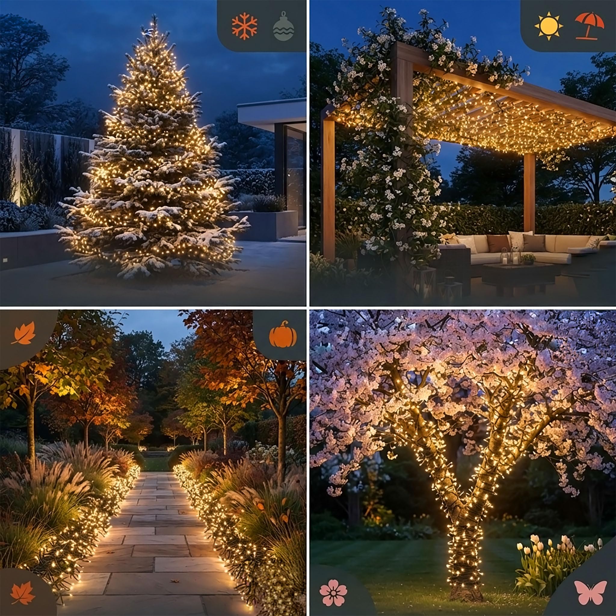 Spetebo Łańcuch świetlny LED na choinkę, ciepła biel, długość 11 m, 1512 diod LED, łańcuch świetlny z chipem pamięci i 8 funkcjami, do użytku wewnątrz i na zewnątrz