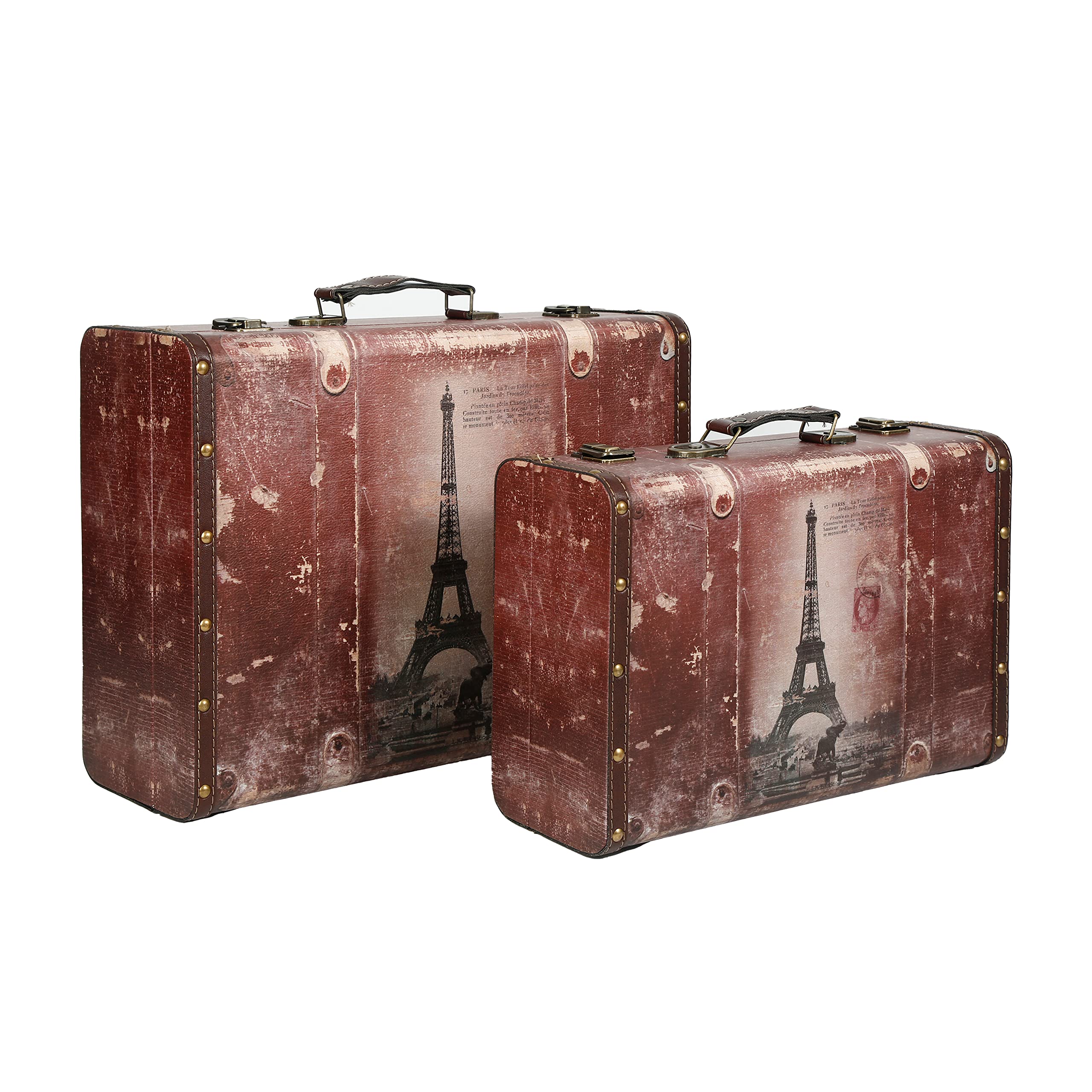 Decorative Wooden Storage Boxes with Leather Handle and Hinged Lids