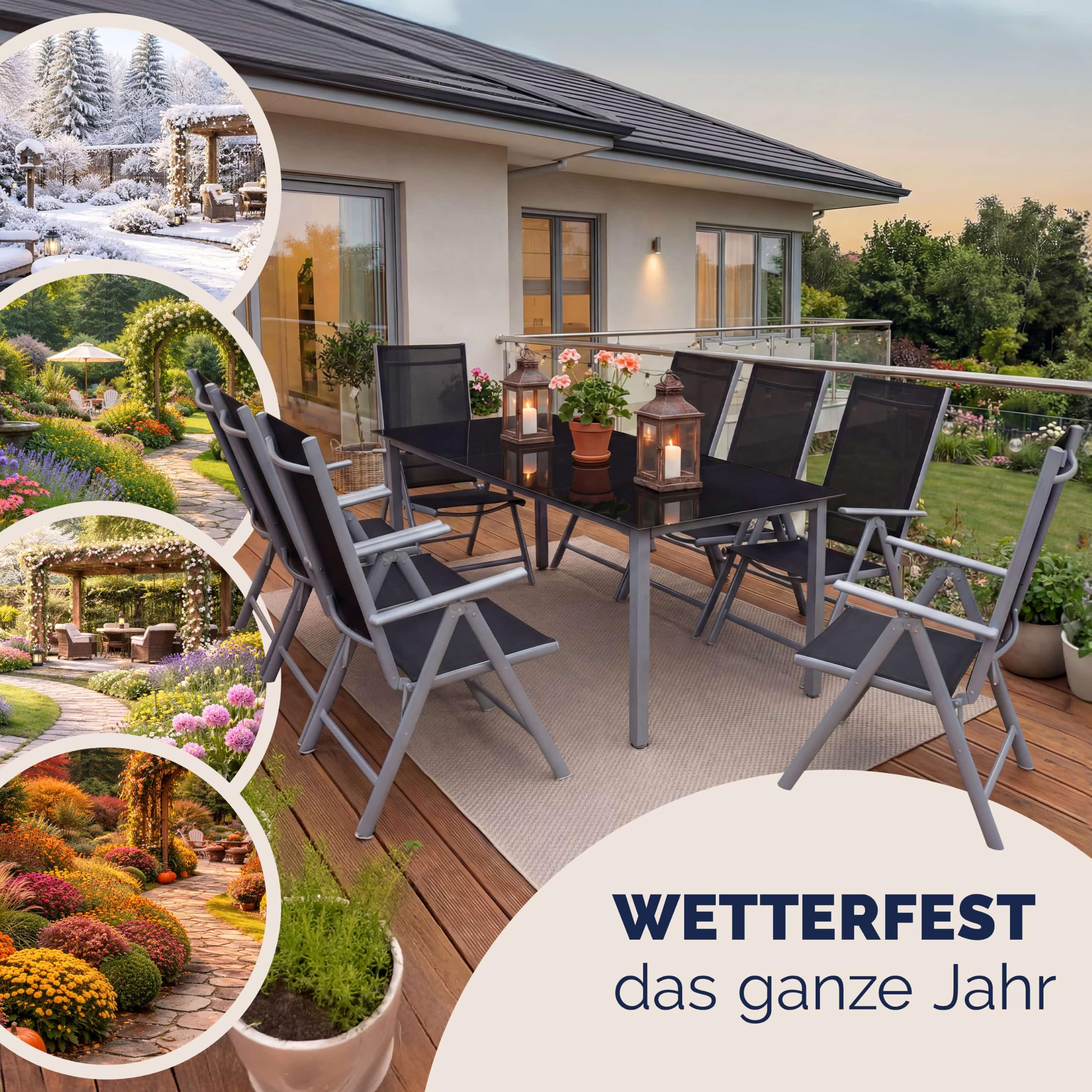 Casaria® Gartenmöbel Set 8 Stühle mit Tisch 190x90cm Aluminium Sicherheitsglas Wetterfest Klappbar Modern Terrasse Balkon Möbel Sitzgruppe Garnitur Bern