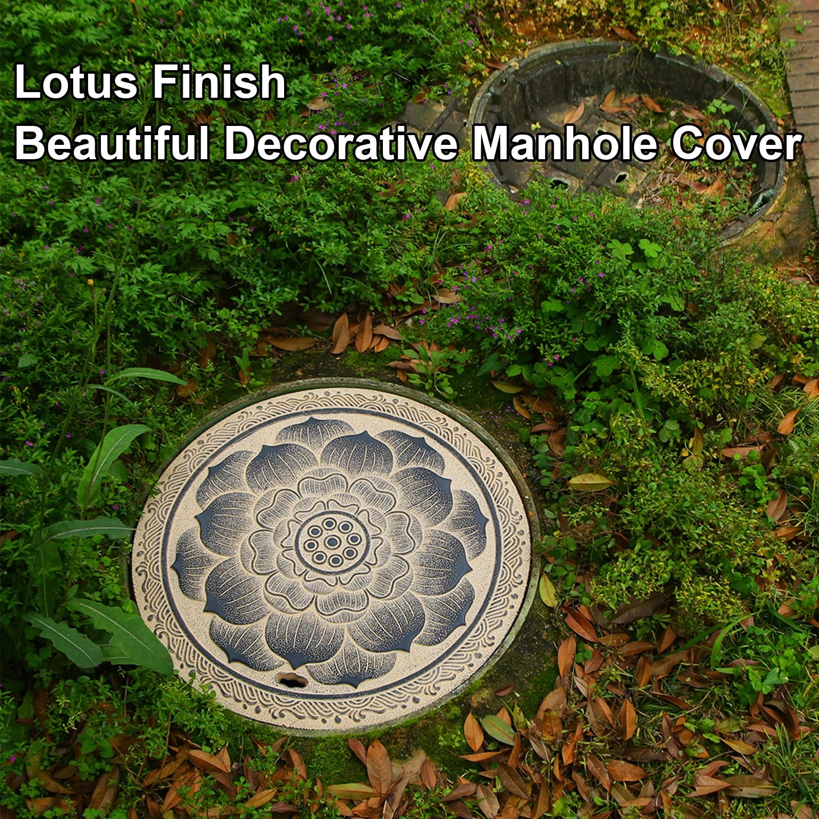 Chiusino Pozzetto in Pietra, Tombino per Fossa Settica Esterna, Coperchi Pozzetti Decorativa per Pozzo per Cortile, Giardino, Vialetto, Marciapiede(Yellow)