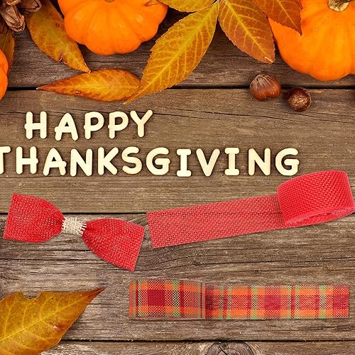 Miniatura 7 de Waydress 5 rollos de cinta de arpillera de otoño de 30 yardas de 1 pulgada, rollos de cuadros de Acción de Gracias y otoño para decoración de