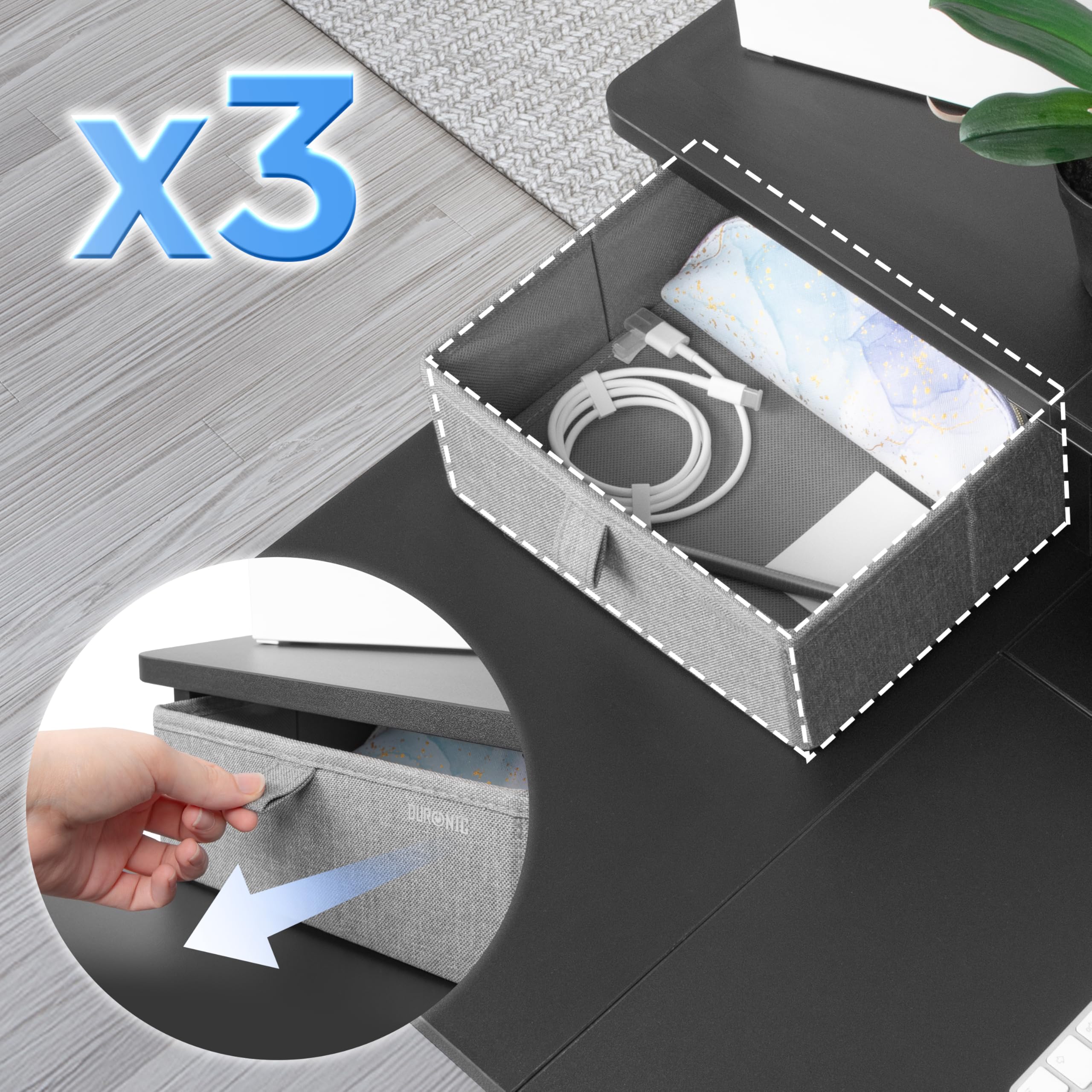 Duronic DD4 BK 120 cm Desk Top Nero con 3 cassetti | Compatibile con tutti i Desk Top da 120 cm | Accessorio per scrivania | Professionale estetico e organizzato | Superficie per sollevare lo schermo