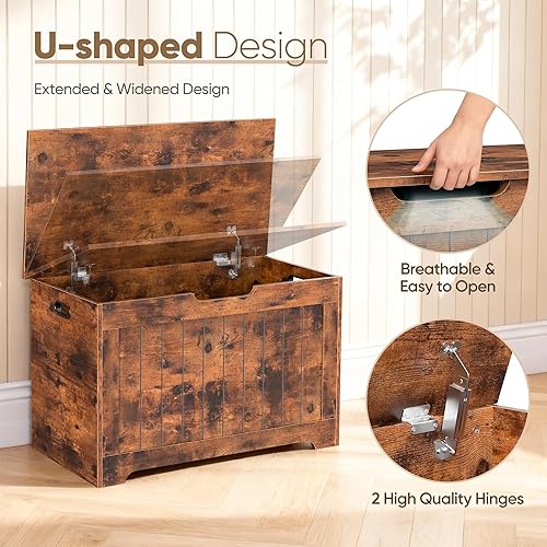 Vista 48 de ZENY Baúl de almacenamiento, baúl de almacenamiento elevable, banco de zapatos de entrada, banco de almacenamiento de madera, contenedor organizador