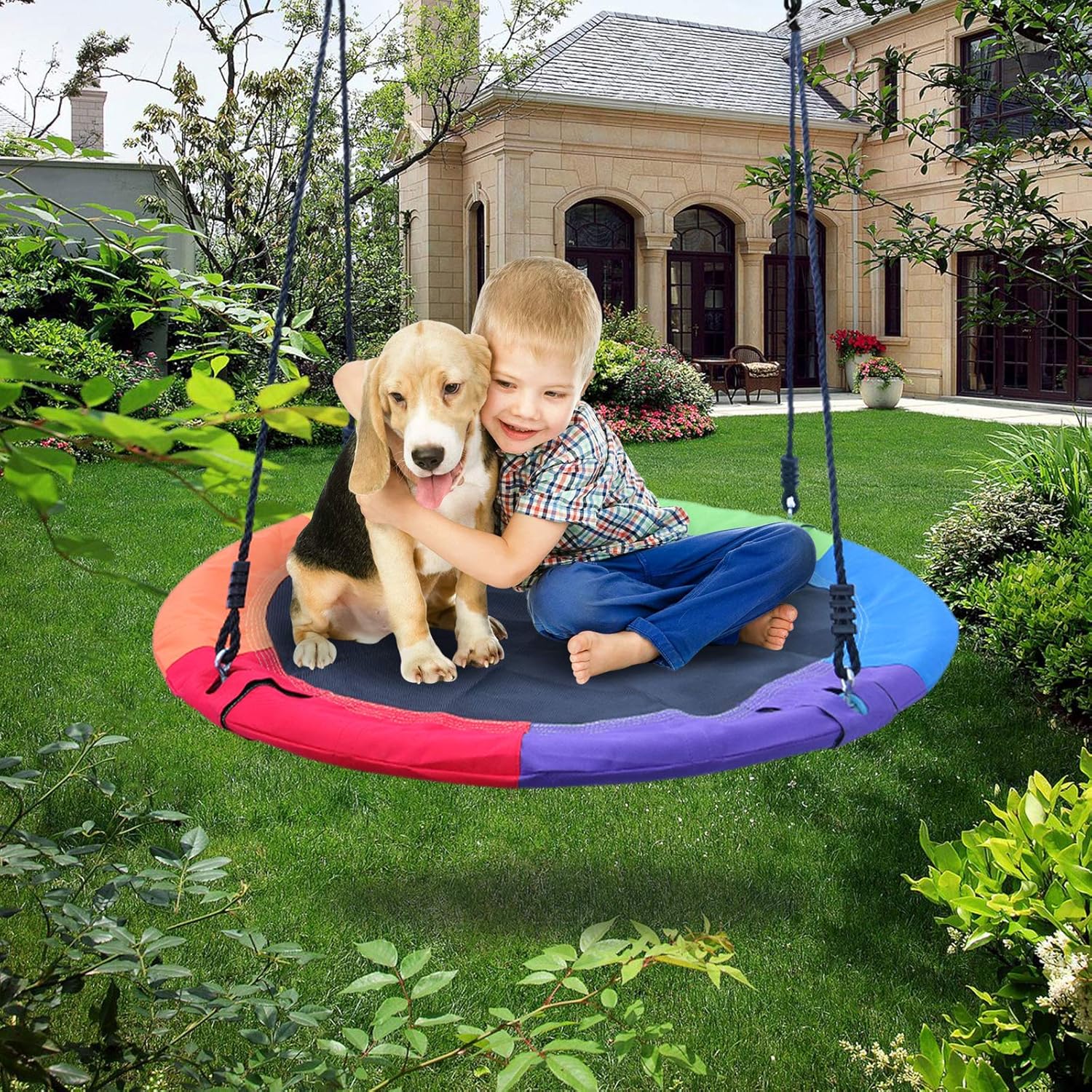 Exclusive Discount 80% Offer 40 Inch Saucer Tree Swing, FIRSTGO-TECH Outdoor Tree Swings Set with Adjustable Hanging Ropes, Waterproof Frame, for Backyard, Playground and Park