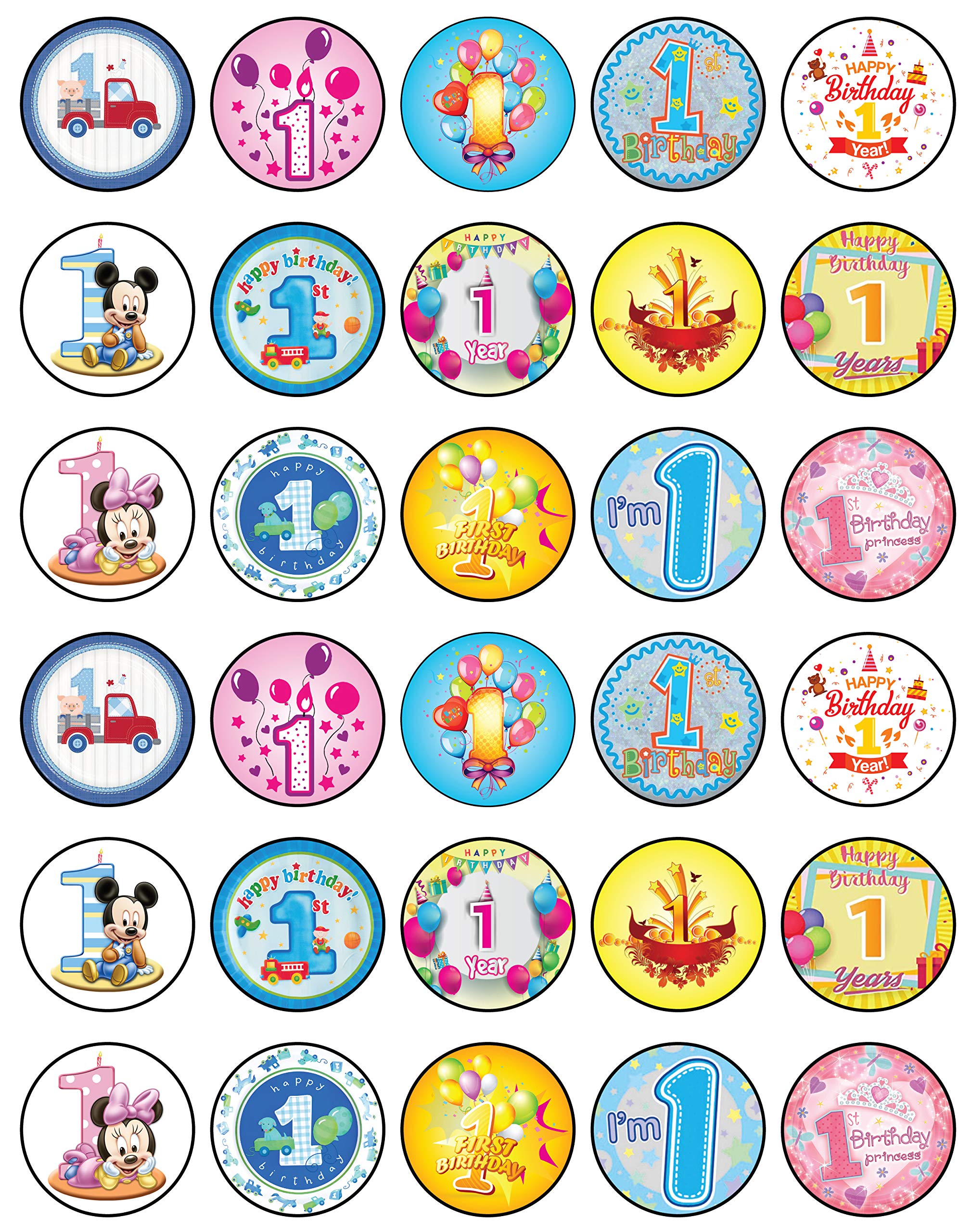 Buy 30 x Edible Cupcake Toppers Themed of 1st Happy Birthday Collection