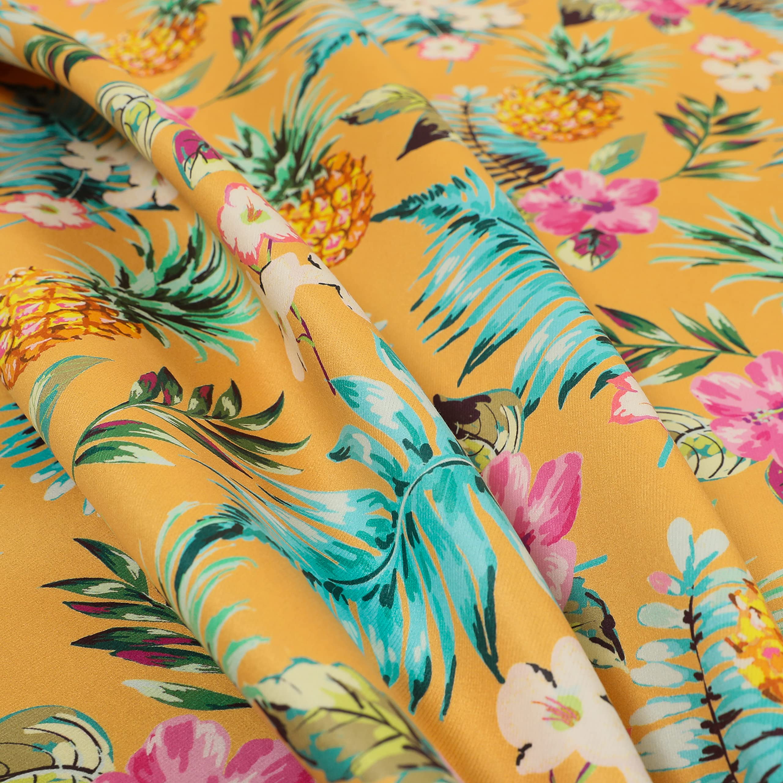 Redbrick Mill Fabrics Flame Retardant Orange Colour Pineapple Pattern Printed Velour Velvet Upholstery Curtain Fabrics (Per Metre)