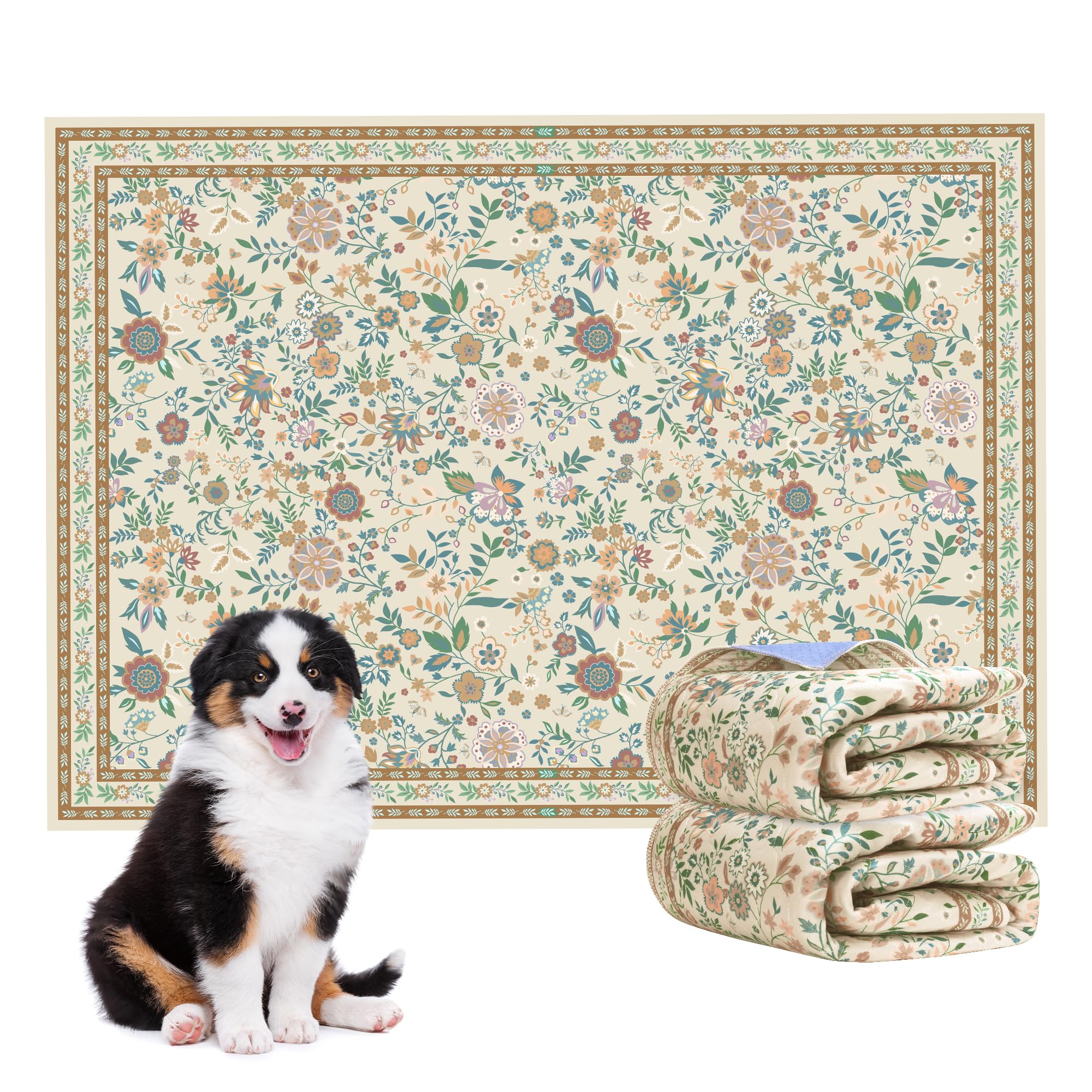 Baodan Welpen Unterlagen Waschbar, 2 Pack PIPI Matten für Hunde mit Blumenmuster inkontinenzunterlage waschbar für Inkontinenz, Töpfchentraining und Laufstall, 90x120 cm, Hellgelb