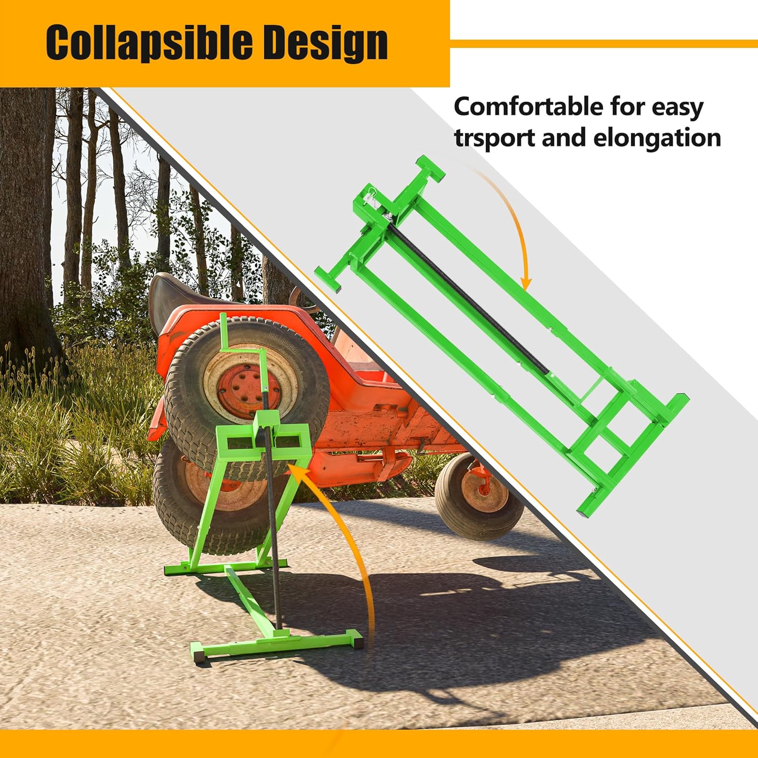 Riding Lawn Mower Lift Jack - 880 Lbs Weight Capacity, Telescopic Maintenance Jack for Lawn Mowers and Garden Tractors - Green