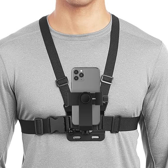 GIRIK Mobile Phone Chest Strap Mount GoPro Chest Harness Holder for VLOG/POV, with iPhone 13 Pro Max Plus,Samsung,GoPro Hero 9, 8, 7, 6, 5,OSMO Action, AKASO,Action Camera and Cell Phones (4 to 7in)