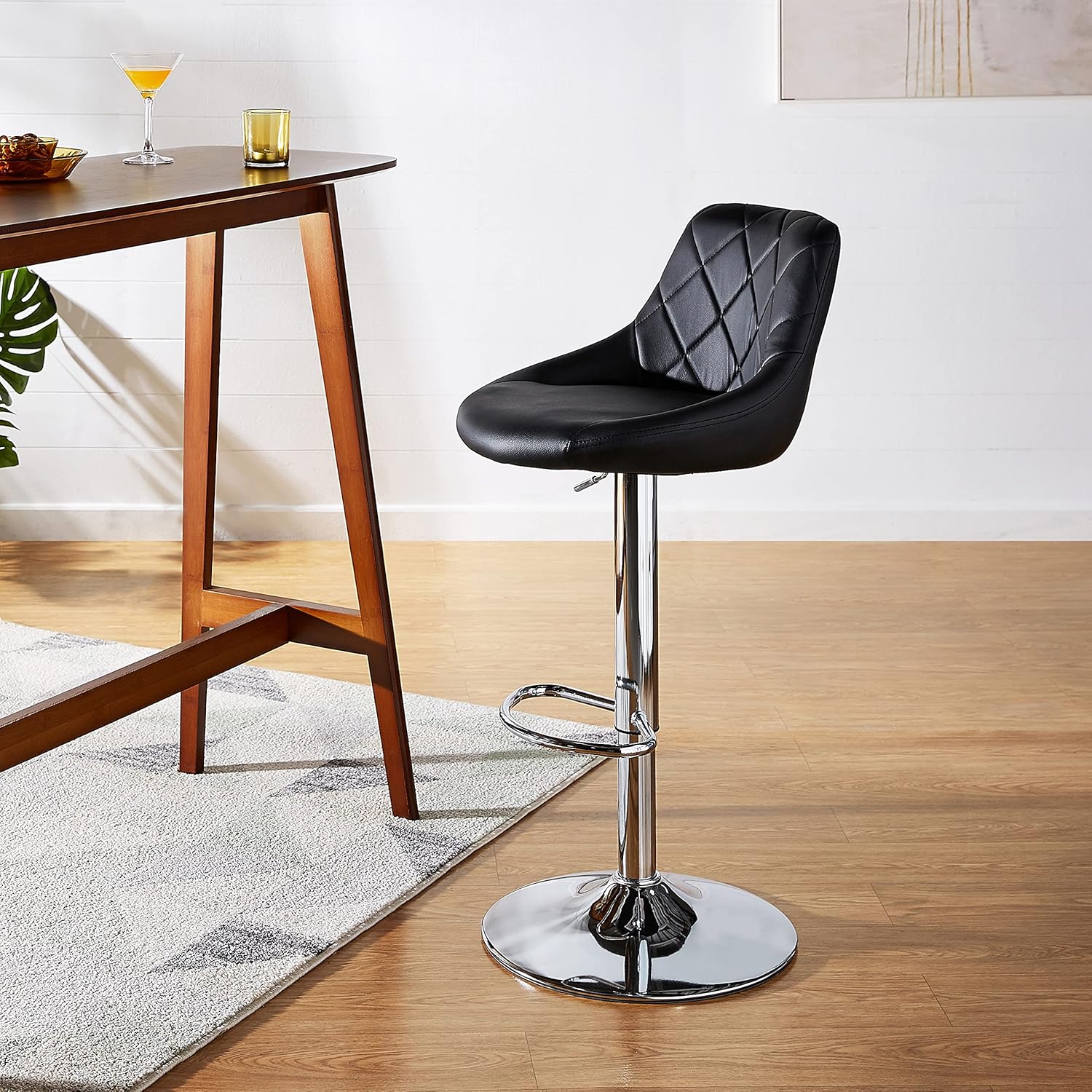 CangLong Swivel Adjustable Counter Height Bar Stools Set of 1 PU Leather Bar Counter Stools with Back Modern Barstools Lift Stools for Kitchen Counter Chairs,Black: Furniture & Decor