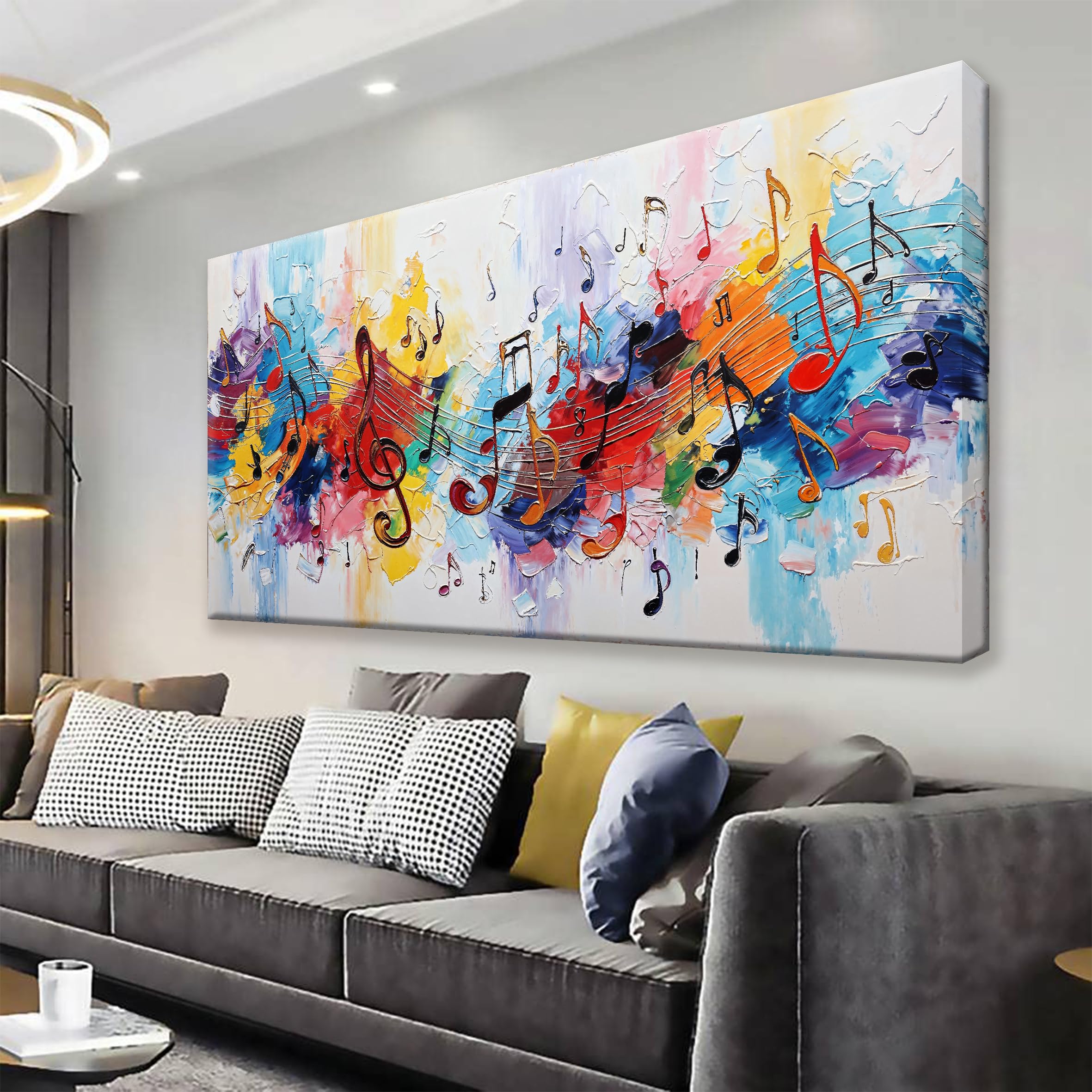 Suconvng Abstract Wall Art For Living Room Painting Modern Canvas Art Wall Decor Colorful Musical Note Abstract Wall Decor Prints Artwork For Bathroom Kitchen Office Decoration 24"X 48"