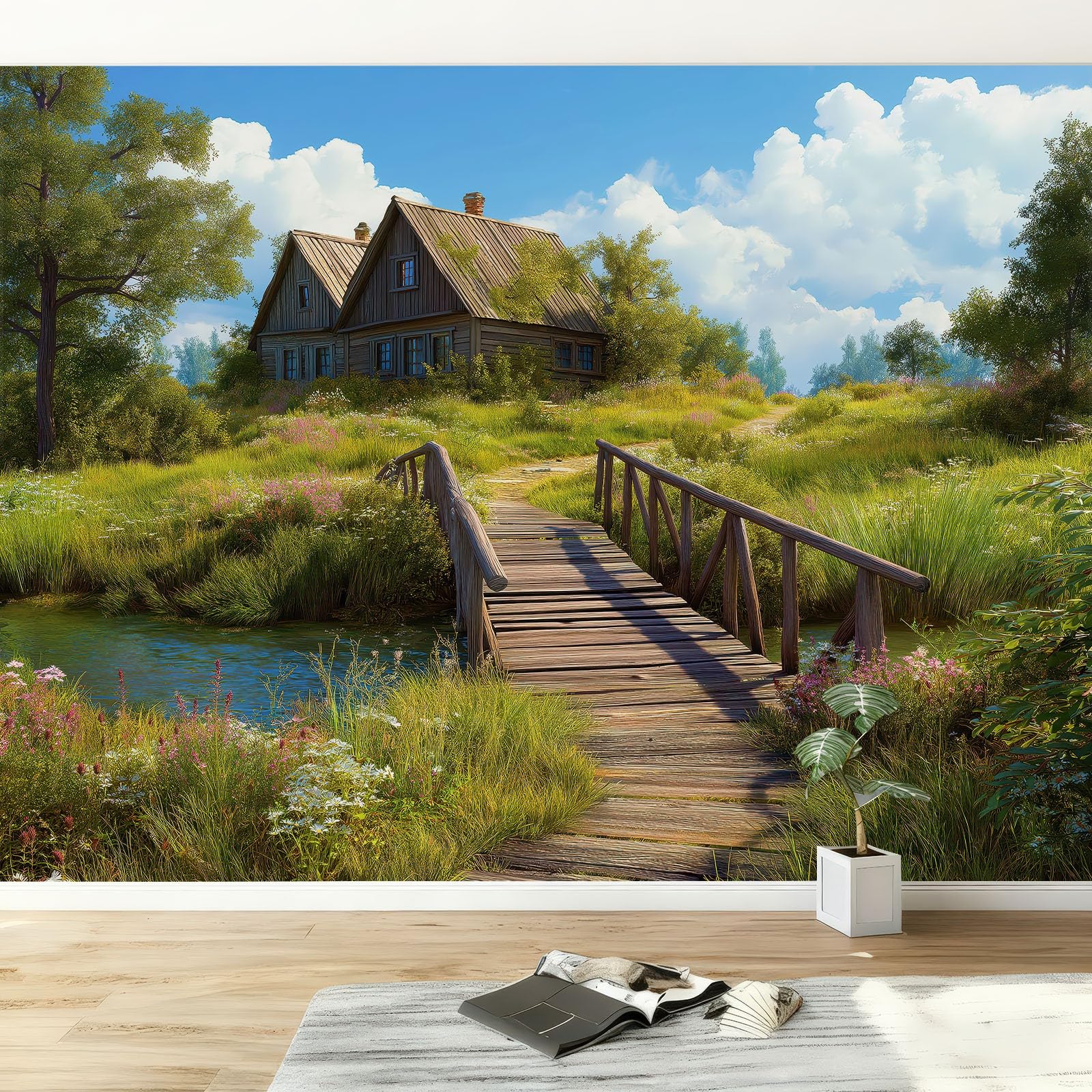 Papier peint panoramique intissé nature forêt 350x256 cm pour décoration de chambre et bureau
