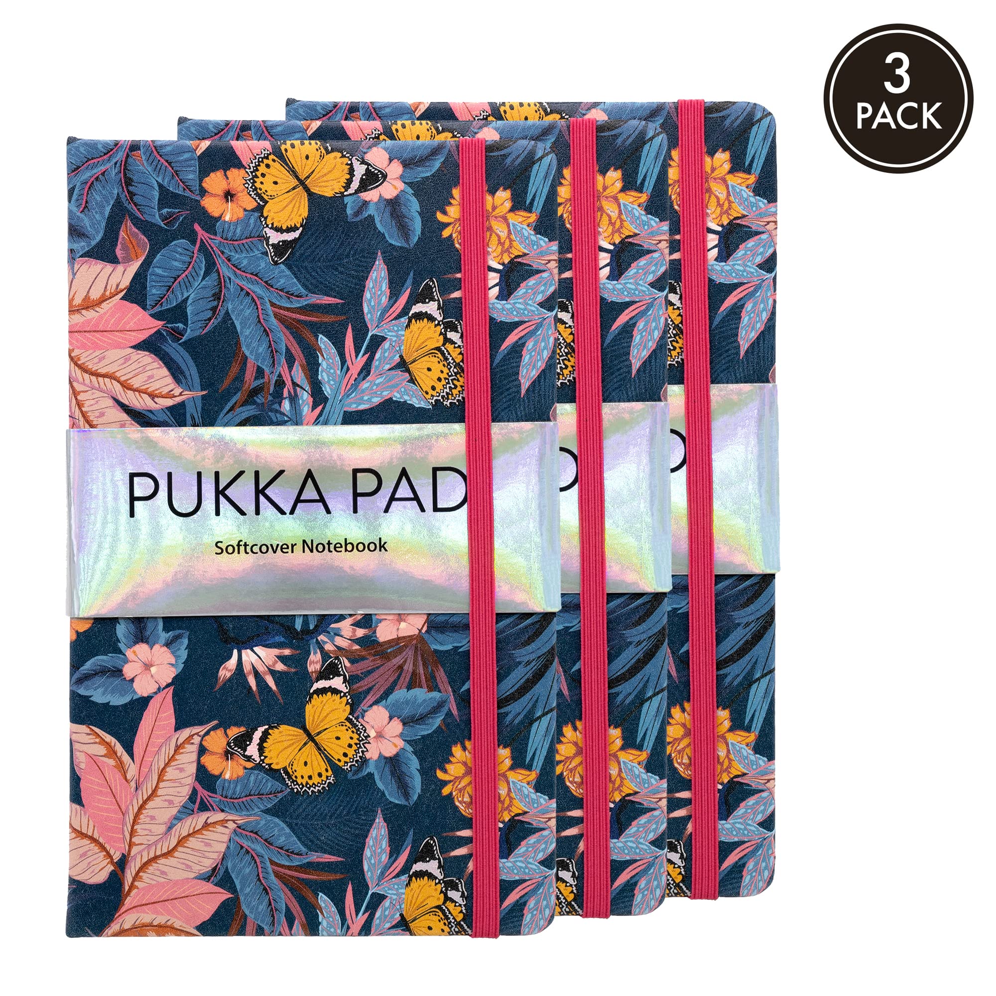 Pukka Pad Bloom Carnet de notes à couverture souple 21 x 13 cm - Lot de 3 motifs floraux, bleu
