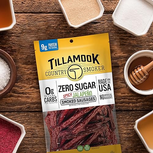 Vista 8 de Tillamook Country Smoker Salchichas ahumadas sin azúcar amigables con Keto, jalapeño picante, 10 onzas