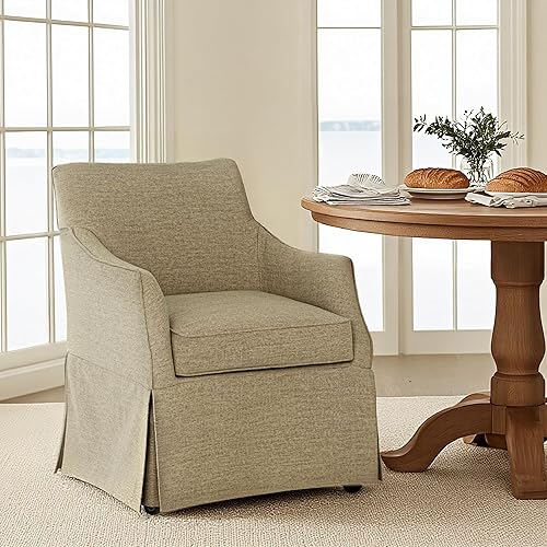 Miniatura 11 de Martha Stewart London - Silla de comedor tapizada con faldón con ruedas, respaldo curvado, cojín de asiento extraíble, para comedor, oficina en casa