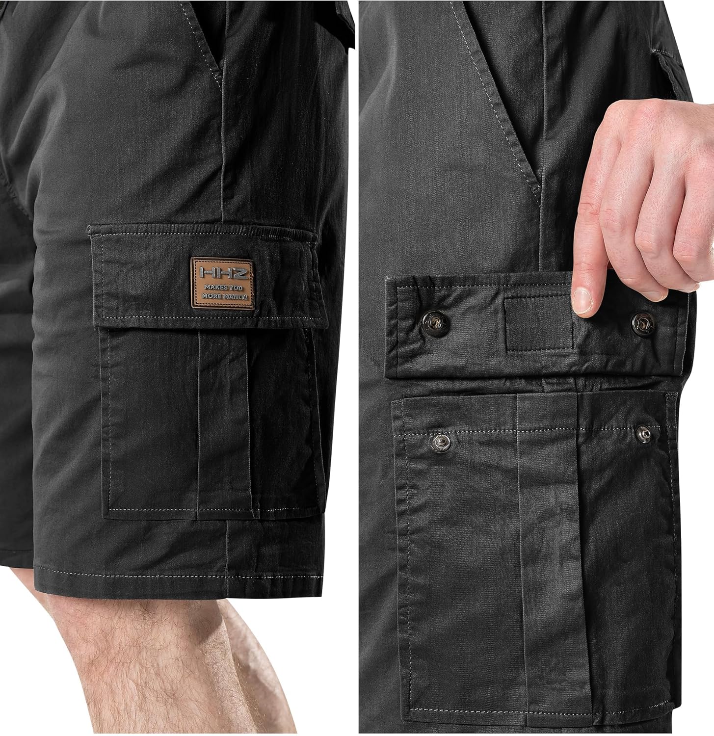 Men's Cargo Shorts Cotton Drawstring Summer Stretch Relaxed Fit with 6 Pockets Mens Work Short - Image 5