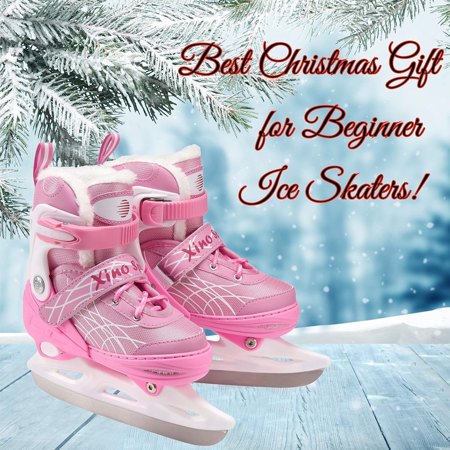 Deluxe Adjustable Ice Skates - for Boys and Girls, Two Awesome Colors - Black and Pink, Faux Fur Padding and Reinforced Ankle Support, Fun to Skate! : Sports & Outdoors