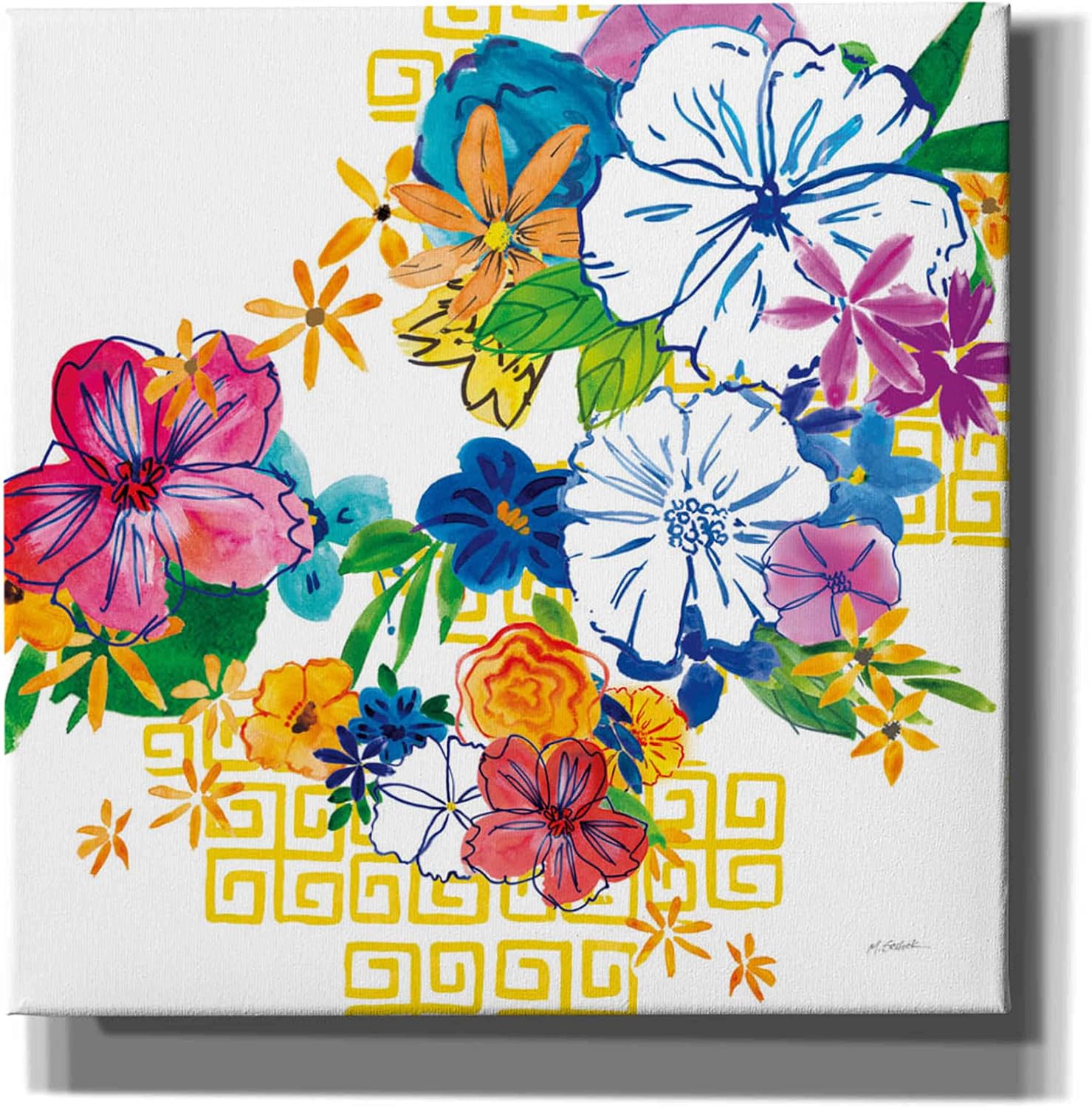 Epic Graffiti 'Flower Power II' by Mike Schick, Giclee Canvas Wall Art, 18"x18"