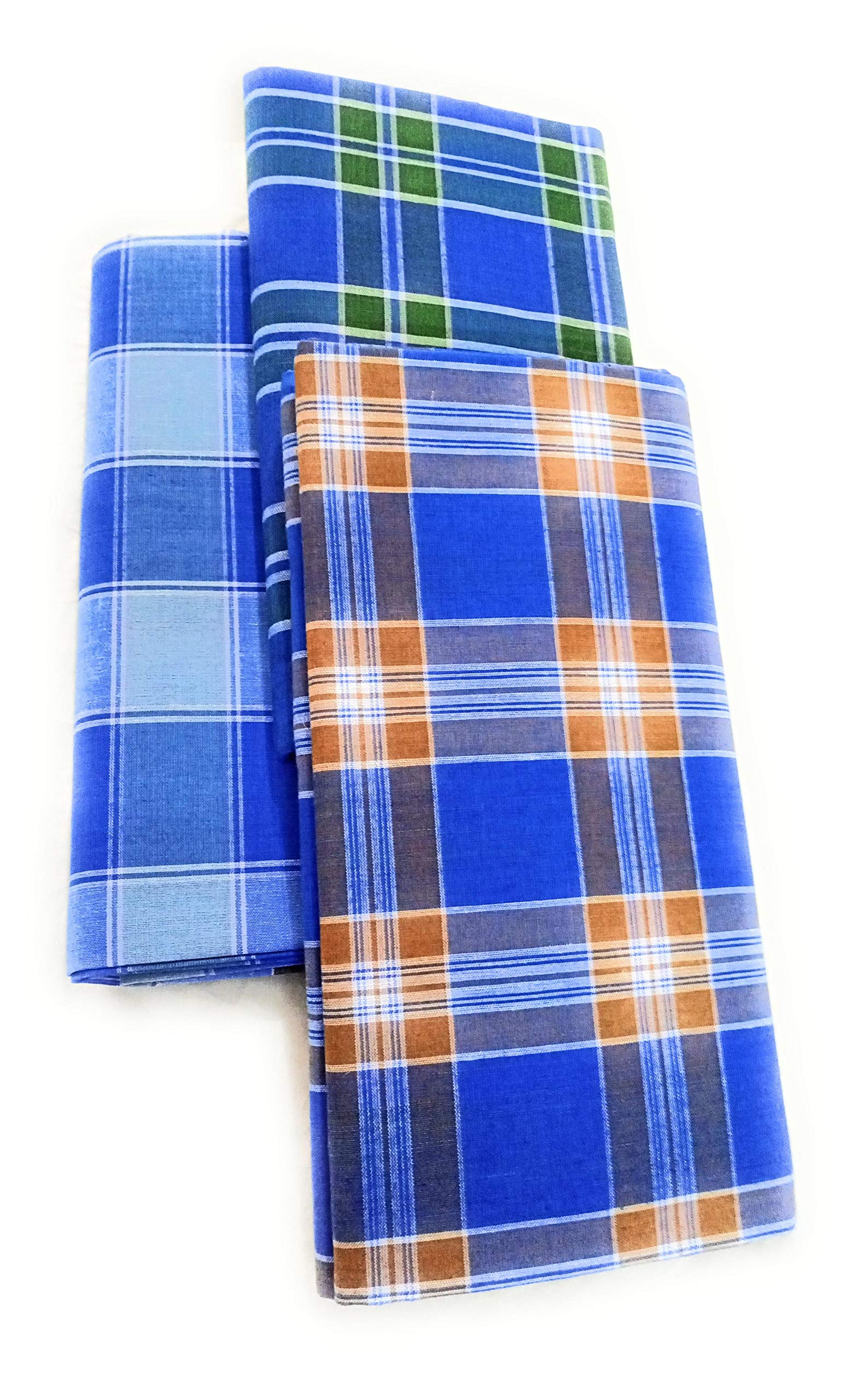 Cotton ColorsMen's Cotton Unstitched Lungis (Multicolour, Free Size) - Set of 3 Pcs_D20