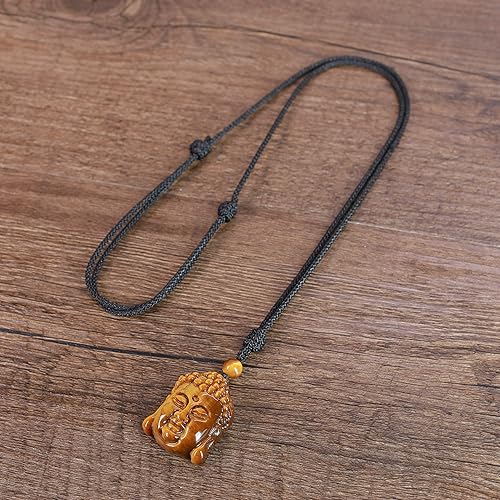 Vista 6 de Collar con colgante de cabeza de Buda con ojo de tigre genuino, Piedra
