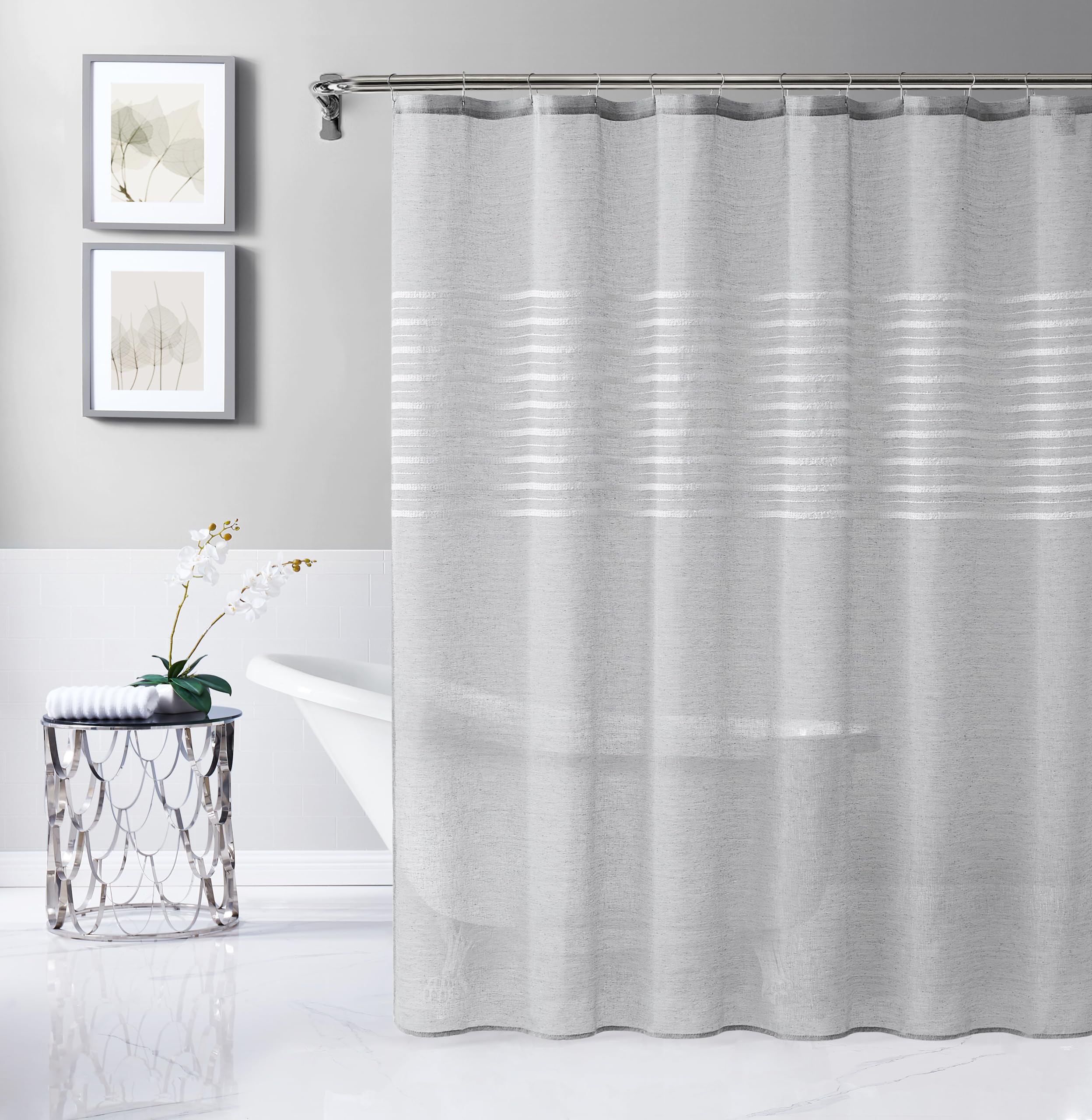 Dainty Home Bathroom Linen Look Bath Shower Curtain 70" x 72" Water Resistant Polyester Blend Fabric Shower Curtain Washable Shower Curtain Perfect
