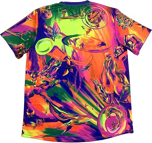 Miniatura 5 de aofmoka Ultraviolet Fluorescent Handmade Art Neon Blacklight Reactive Print Men T-Shirt