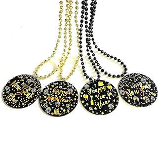 12 Pcs Happy New Year Bead Necklace New Year's Eve Medallion Pendant Bead Necklaces Party Gift
