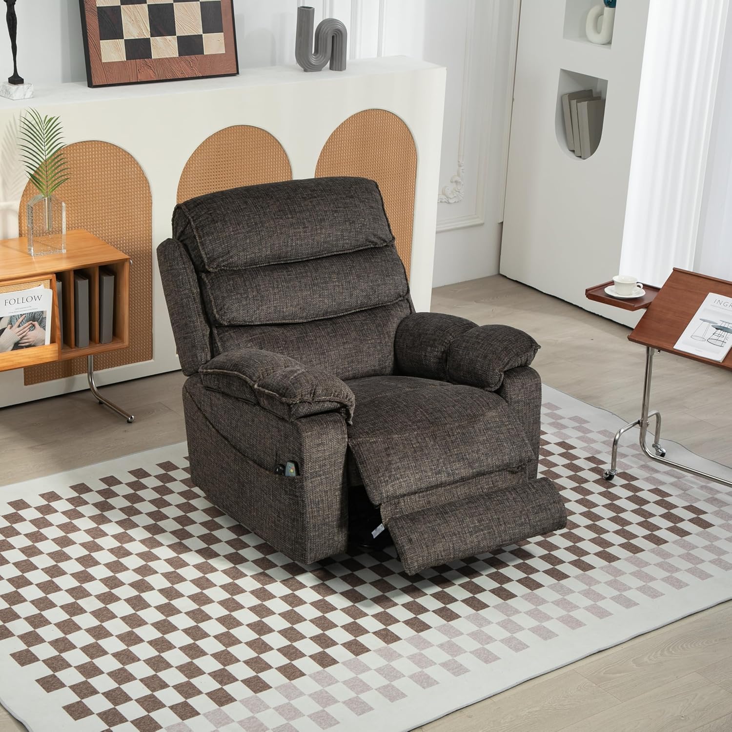 Power Lift Recliner Chair Oversized with Extended Footrest for Elderly Big Tall Man 27'' Wide 8 Nodes Massage and Heat Recliner Chair for Living Room with Cup Holder and Armrest Storage